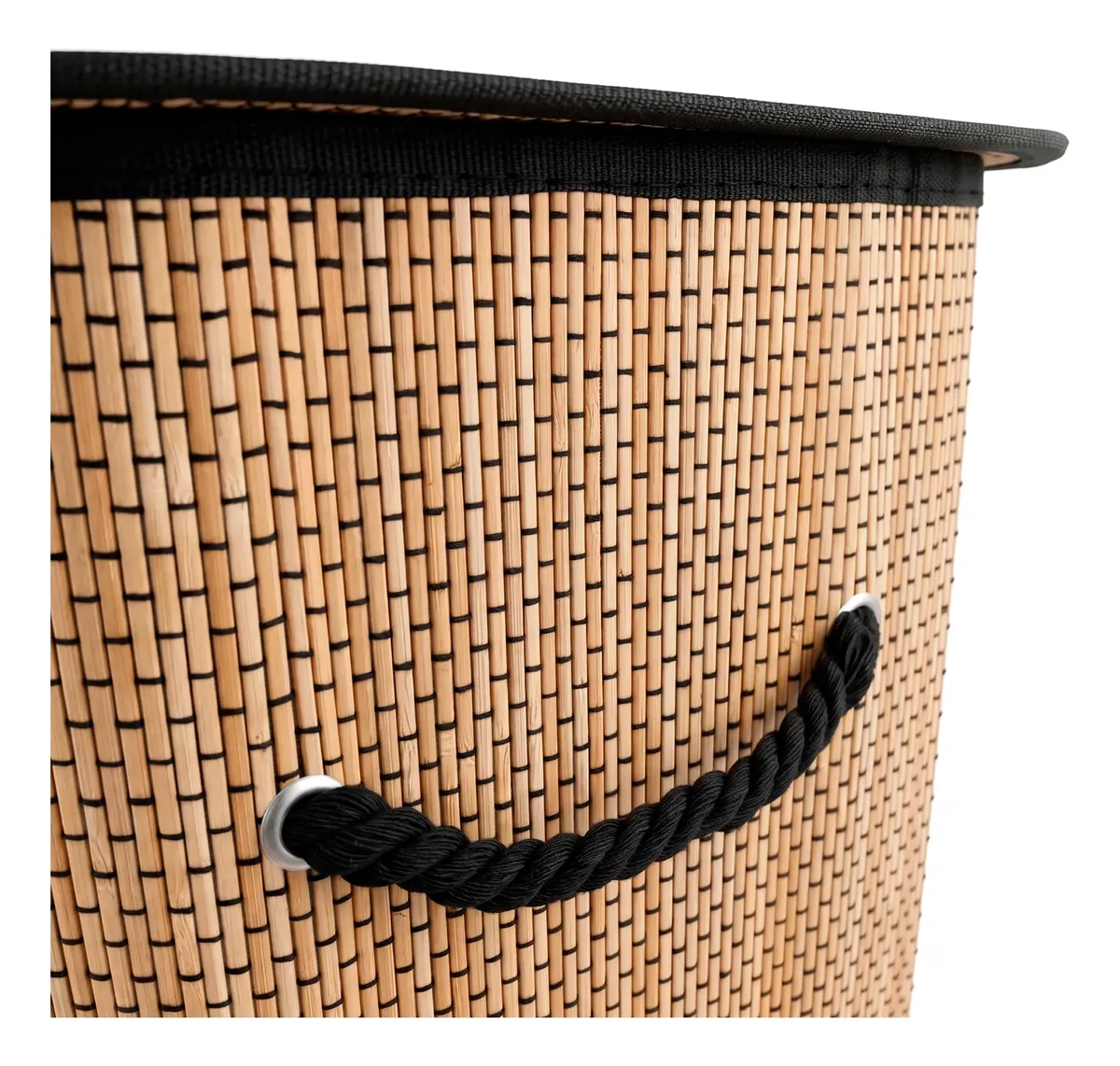 CESTA DE ROPA RECTANGULAR DE BAMBU CON TAPA Y BORDES NEGROS - 3