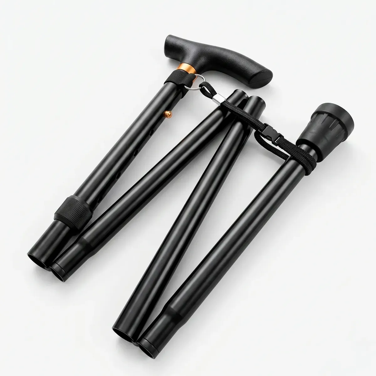BASTON BASICO PLEGABLE REGULABLE NEGRO CON MANGO Y CONTERA - 2