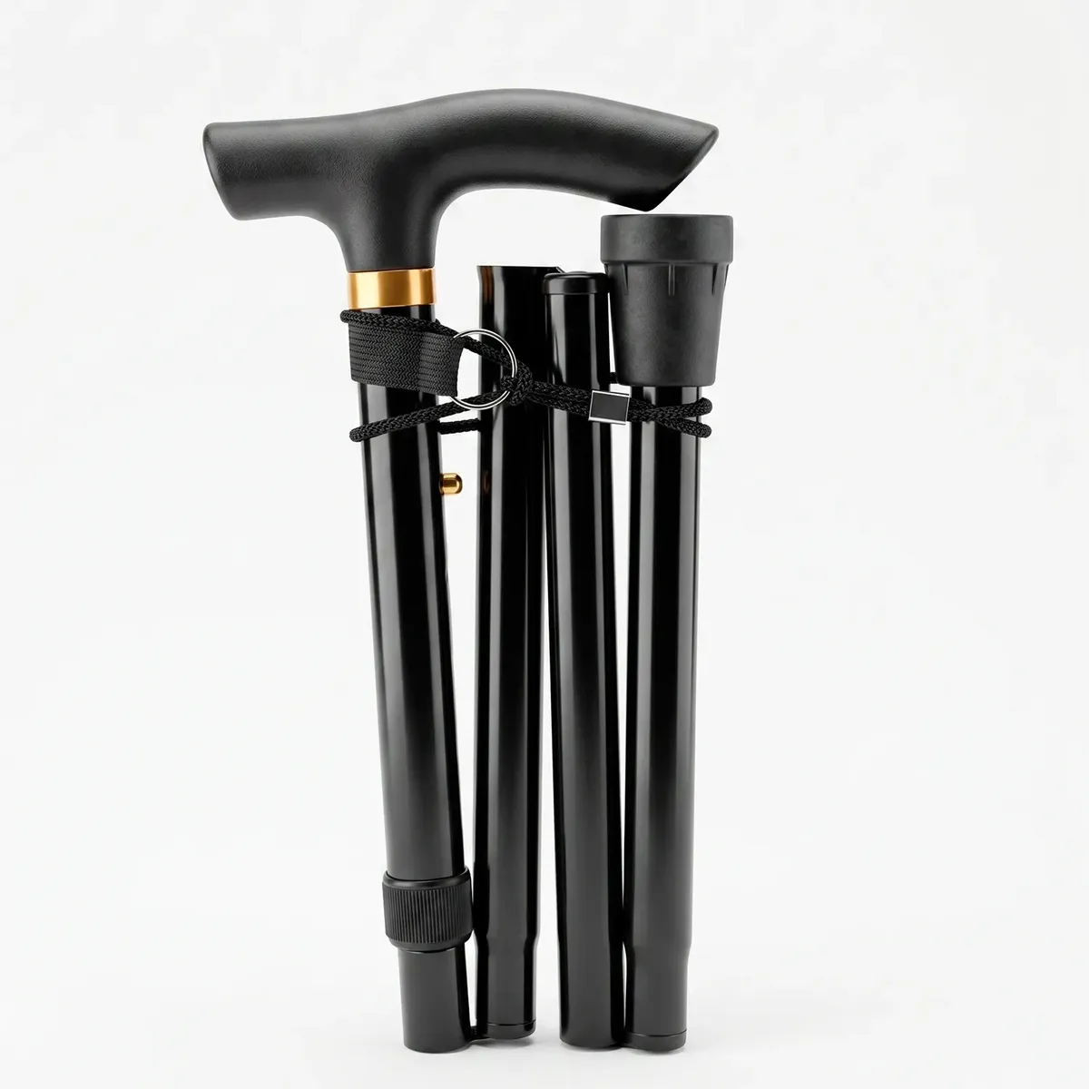 BASTON BASICO PLEGABLE REGULABLE NEGRO CON MANGO Y CONTERA - 3
