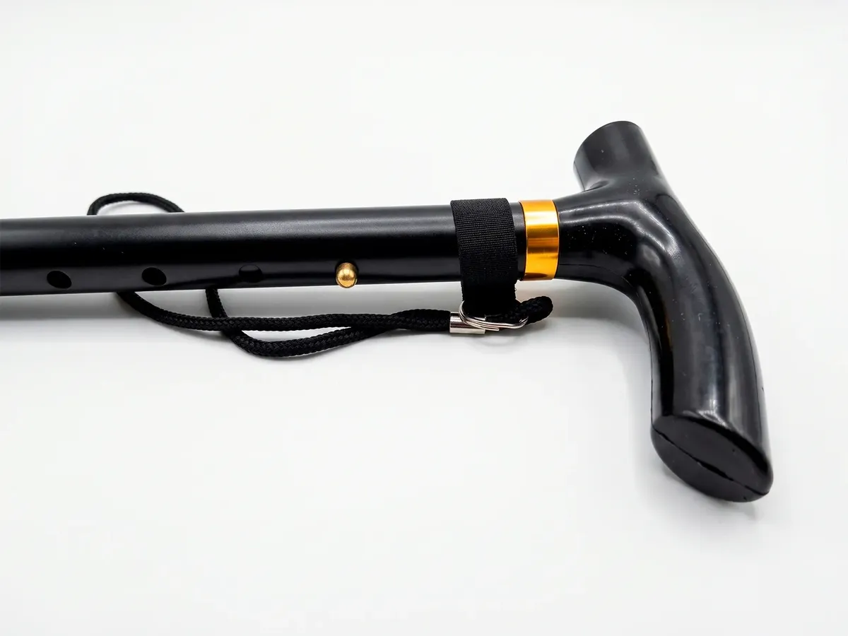 BASTON BASICO PLEGABLE REGULABLE NEGRO CON MANGO Y CONTERA - 5