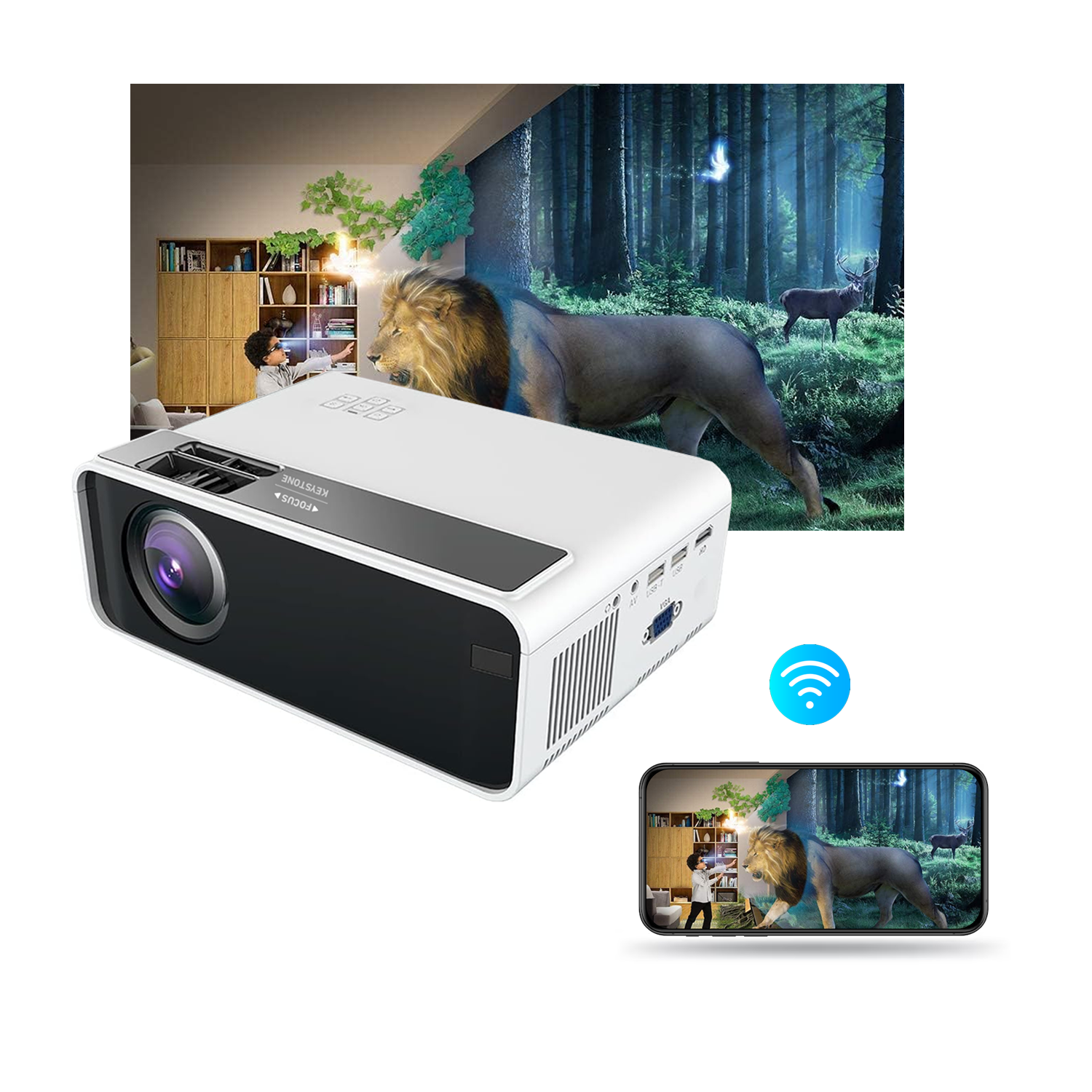 PROYECTOR LED MULTIMEDIA HD WIFI 5500 LUMENES HDMI VGA USB G86B - 1