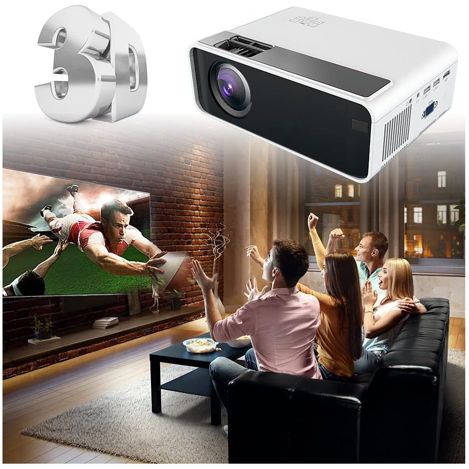 PROYECTOR LED MULTIMEDIA HD WIFI 5500 LUMENES HDMI VGA USB G86B - 3