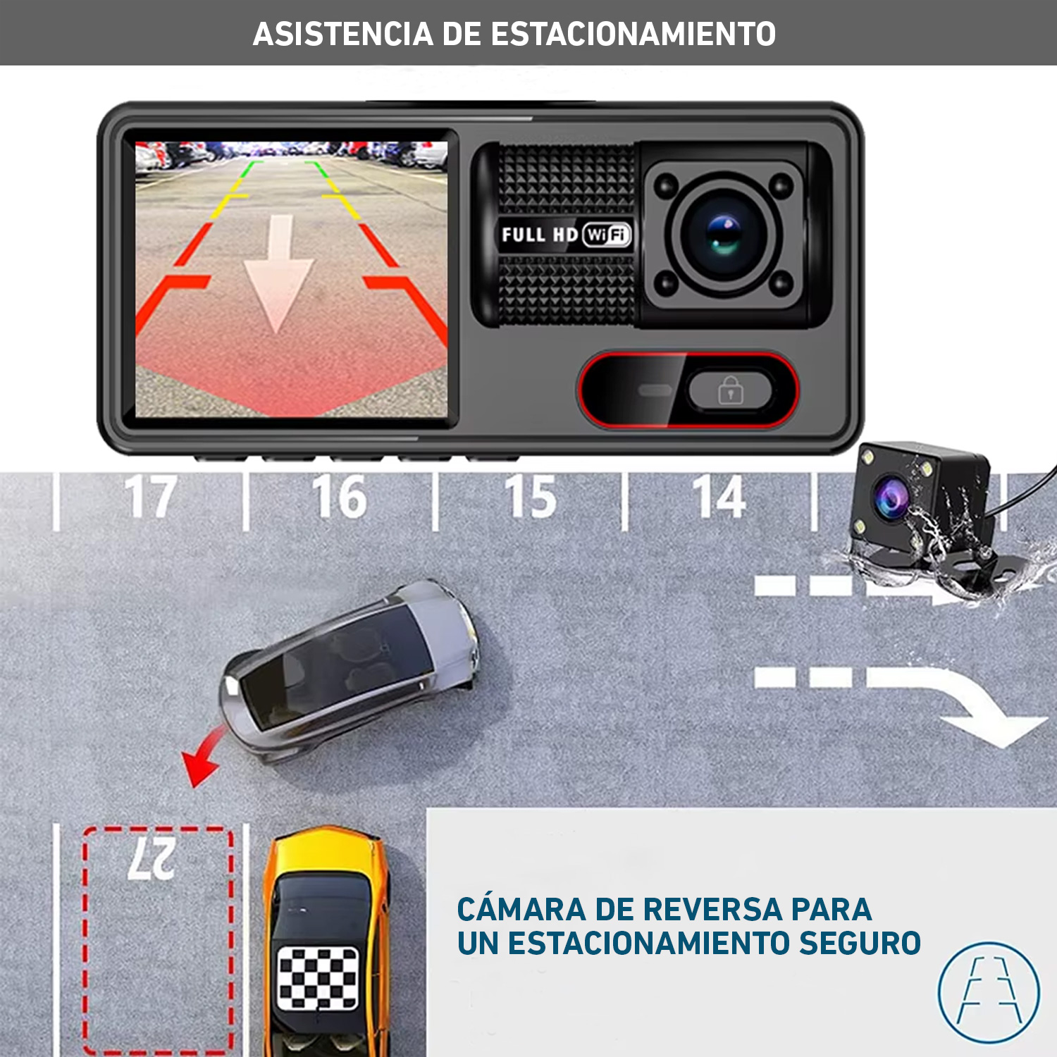 CÁMARA VEHICULAR A16W PANTALLA DIGITAL DVR WIFI AUTO CARRO - 4