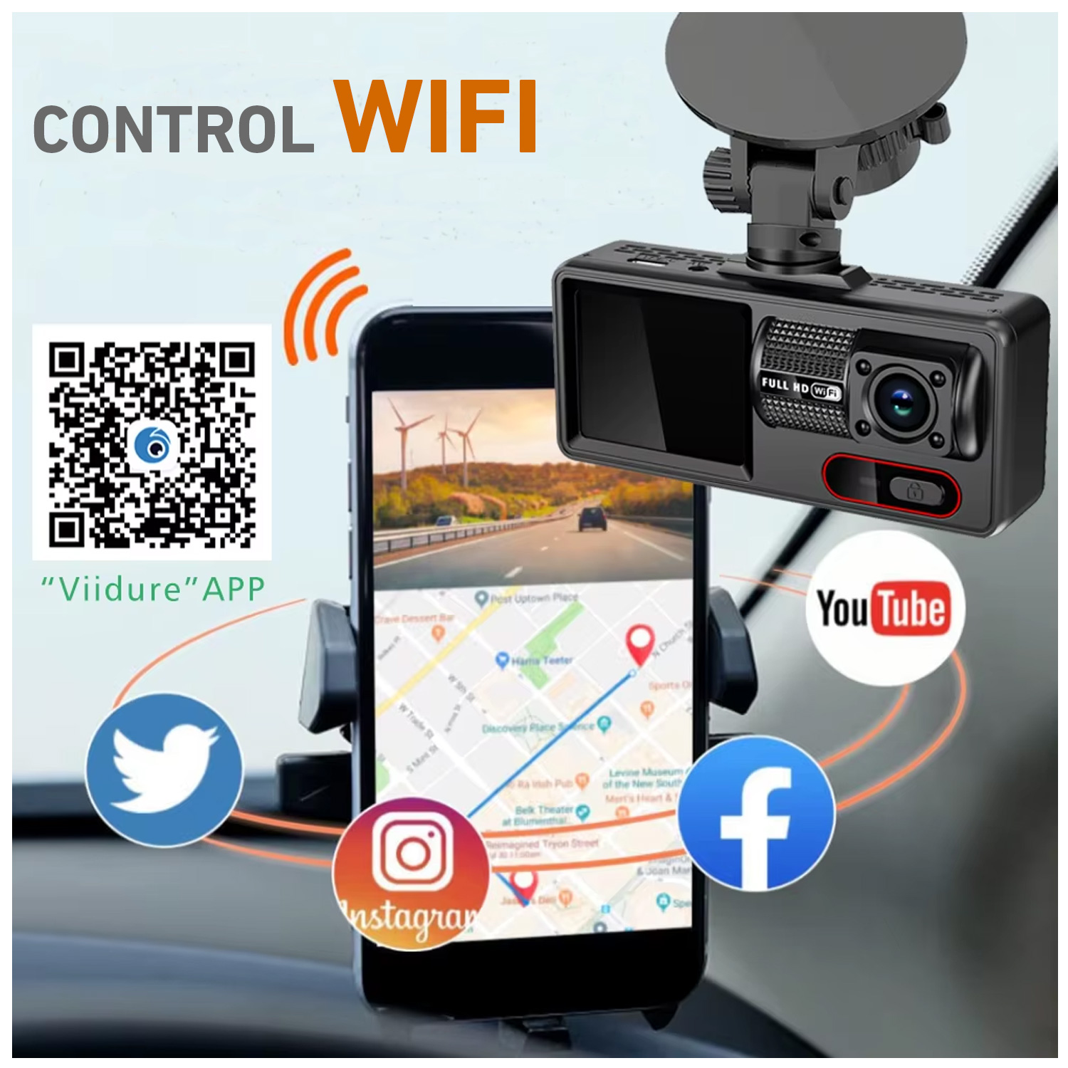 CÁMARA VEHICULAR A16W PANTALLA DIGITAL DVR WIFI AUTO CARRO - 5