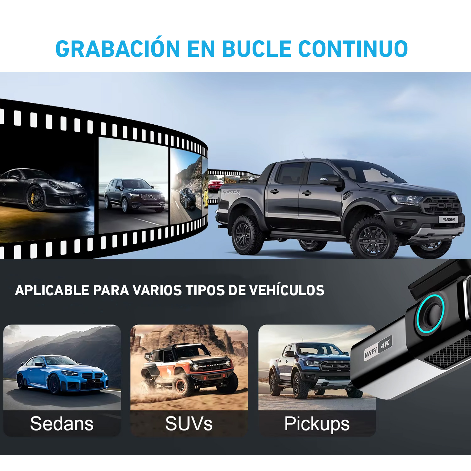 CÁMARA VEHICULAR K6 PANTALLA DIGITAL 1080P DVR WIFI AUTO CARRO - 4