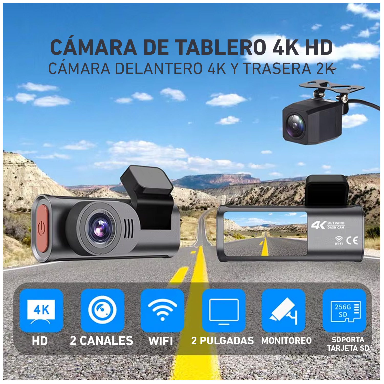 CÁMARA VEHICULAR D28W PANTALLA DIGITAL 1080P DVR WIFI AUTO CARRO - 3