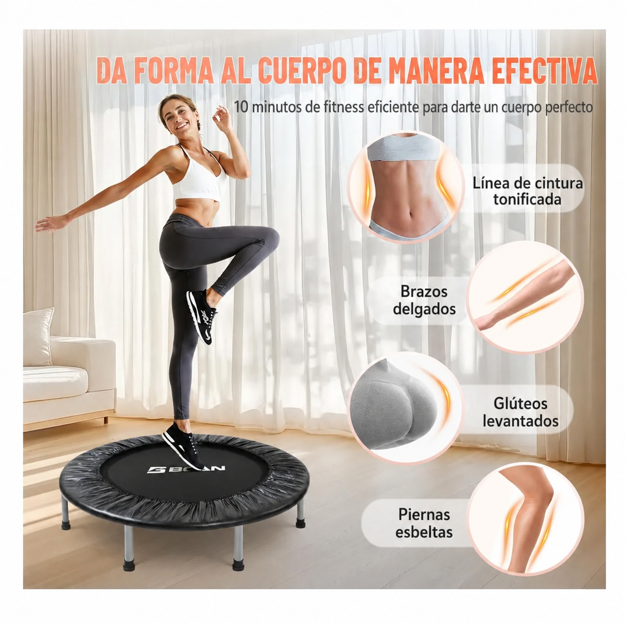 TRAMPOLÍN SALTARÍN ENTRENAMIENTO FITNESS ACERO PLEGABLE 100CM EB01 - 5