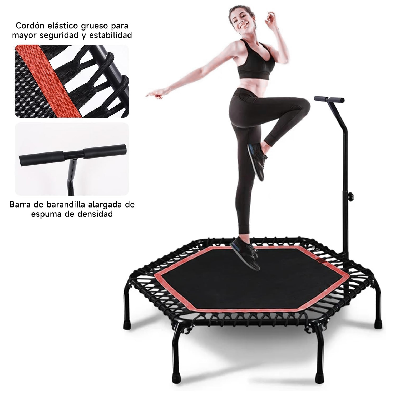 TRAMPOLÍN SALTARÍN ENTRENAMIENTO FITNESS HEXAGONAL CON  PARANTE 110CM EB046 - 2