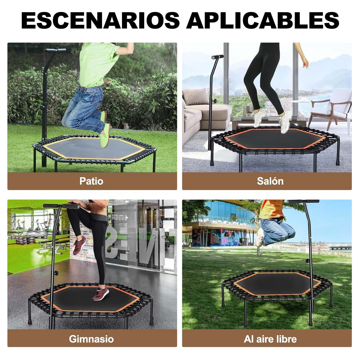 TRAMPOLÍN SALTARÍN ENTRENAMIENTO FITNESS HEXAGONAL CON  PARANTE 110CM EB046 - 4