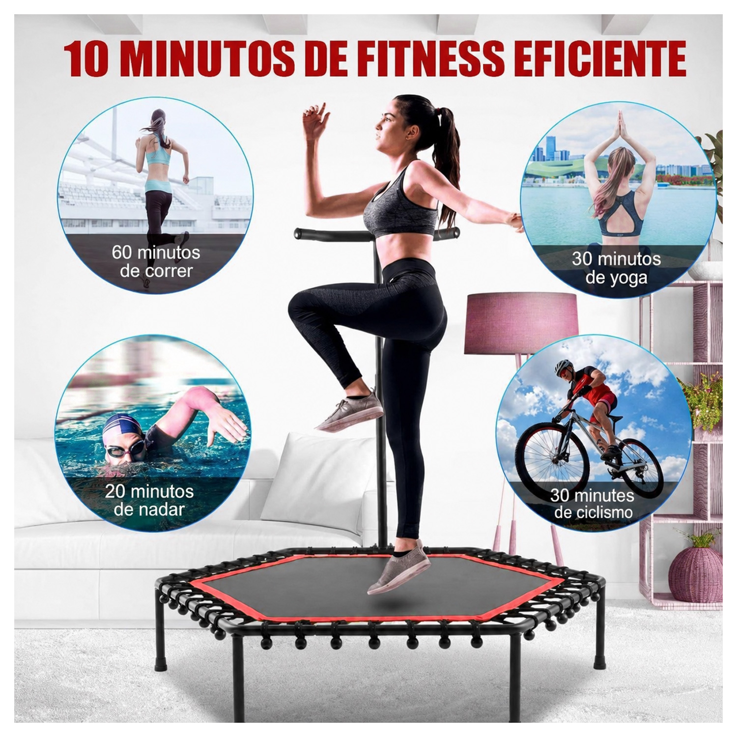 TRAMPOLÍN SALTARÍN ENTRENAMIENTO FITNESS HEXAGONAL CON  PARANTE 110CM EB046 - 7