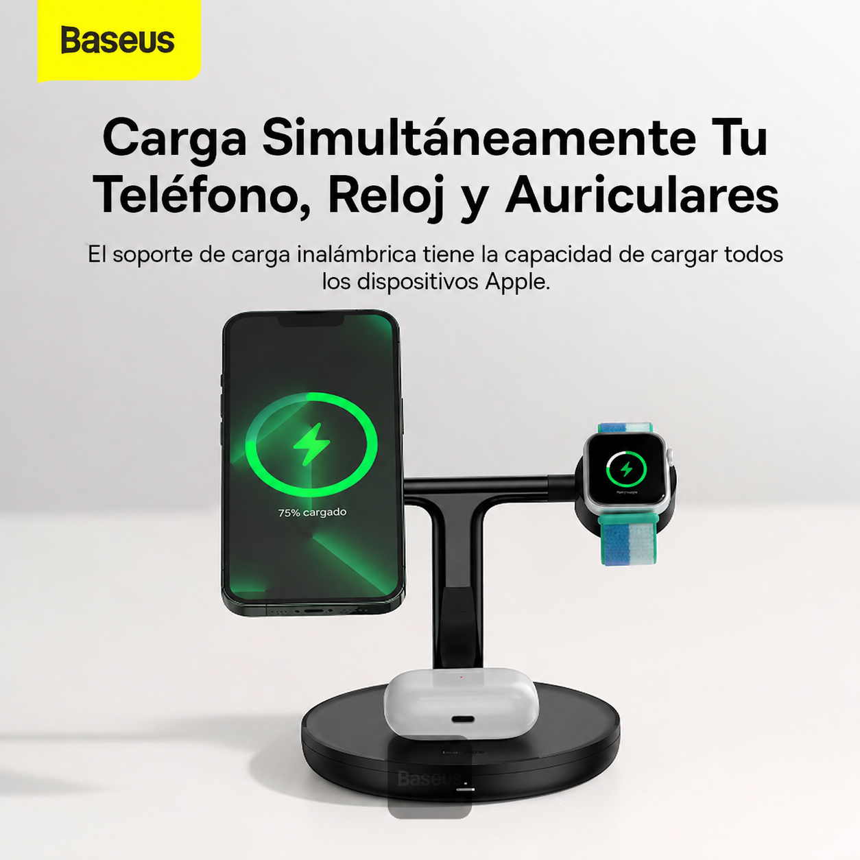 CARGADOR INALÁMBRICO 3 EN 1 BASEUS 20W CARGA MAGNÉTICA CELULAR RLEOJ AIRPODS BASEUS WXTE000101 - 7