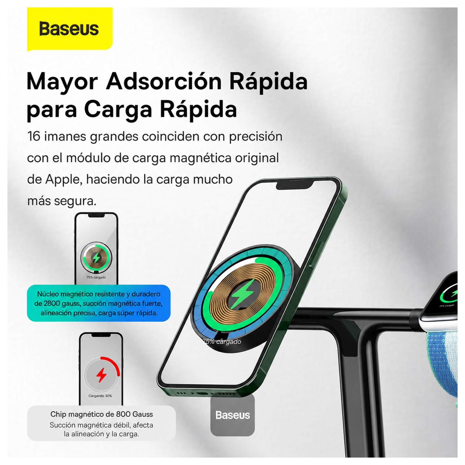 CARGADOR INALÁMBRICO 3 EN 1 BASEUS 20W CARGA MAGNÉTICA CELULAR RLEOJ AIRPODS BASEUS WXTE000101 - 8