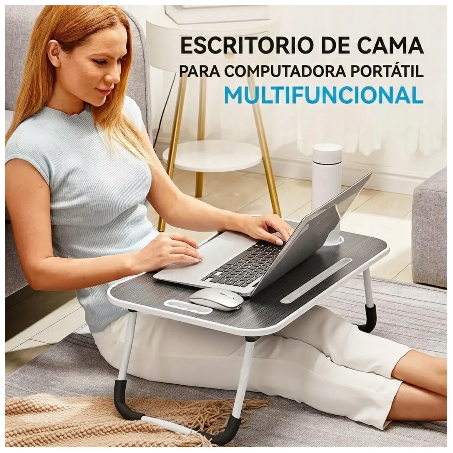 MESA PARA LAPTOP ESCRITORIO PLEGABLE PORTÁTIL DK01 CAJÓN DE ALMACENAMIENTO GRIS OSCURO - 2