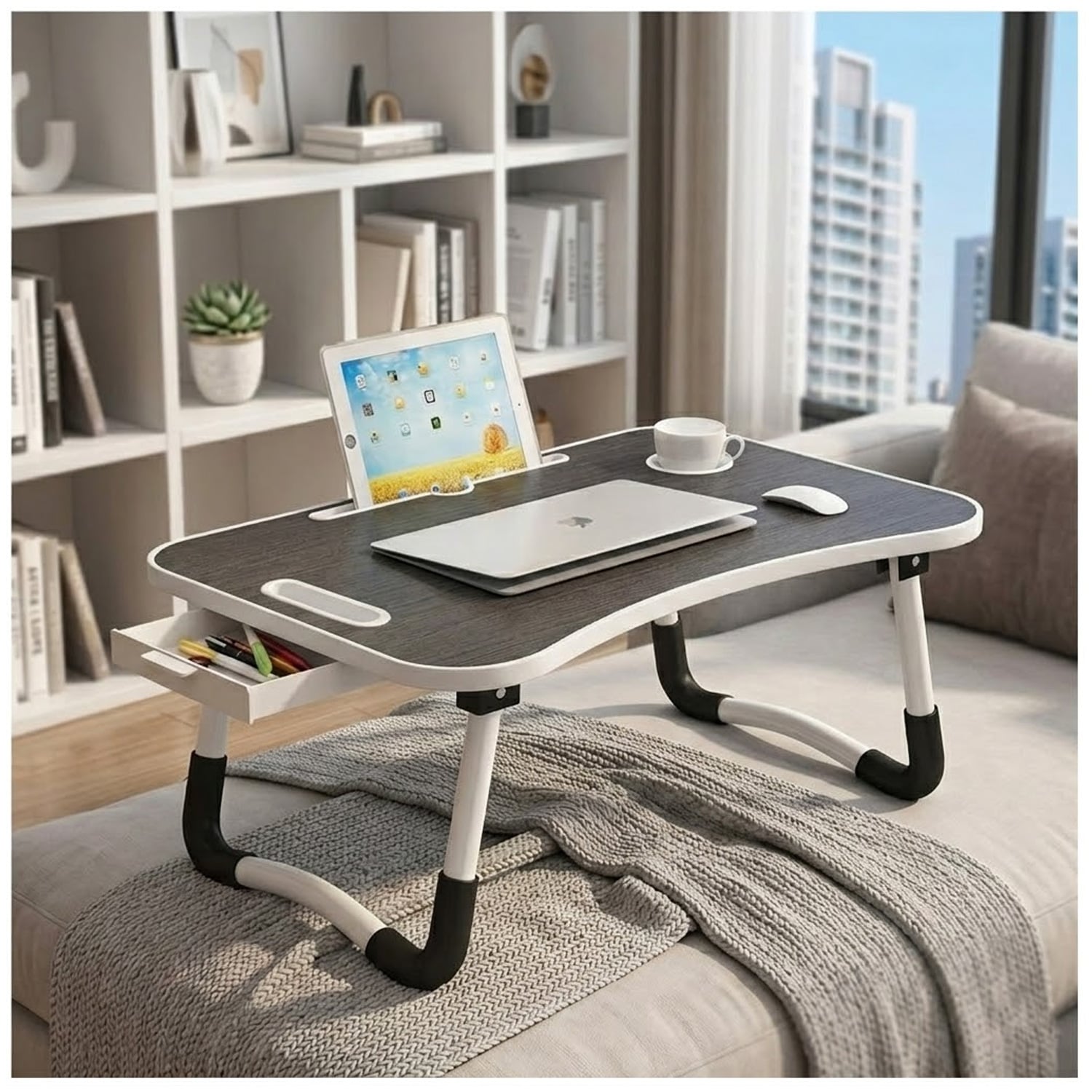 MESA PARA LAPTOP ESCRITORIO PLEGABLE PORTÁTIL DK01 CAJÓN DE ALMACENAMIENTO GRIS OSCURO - 4