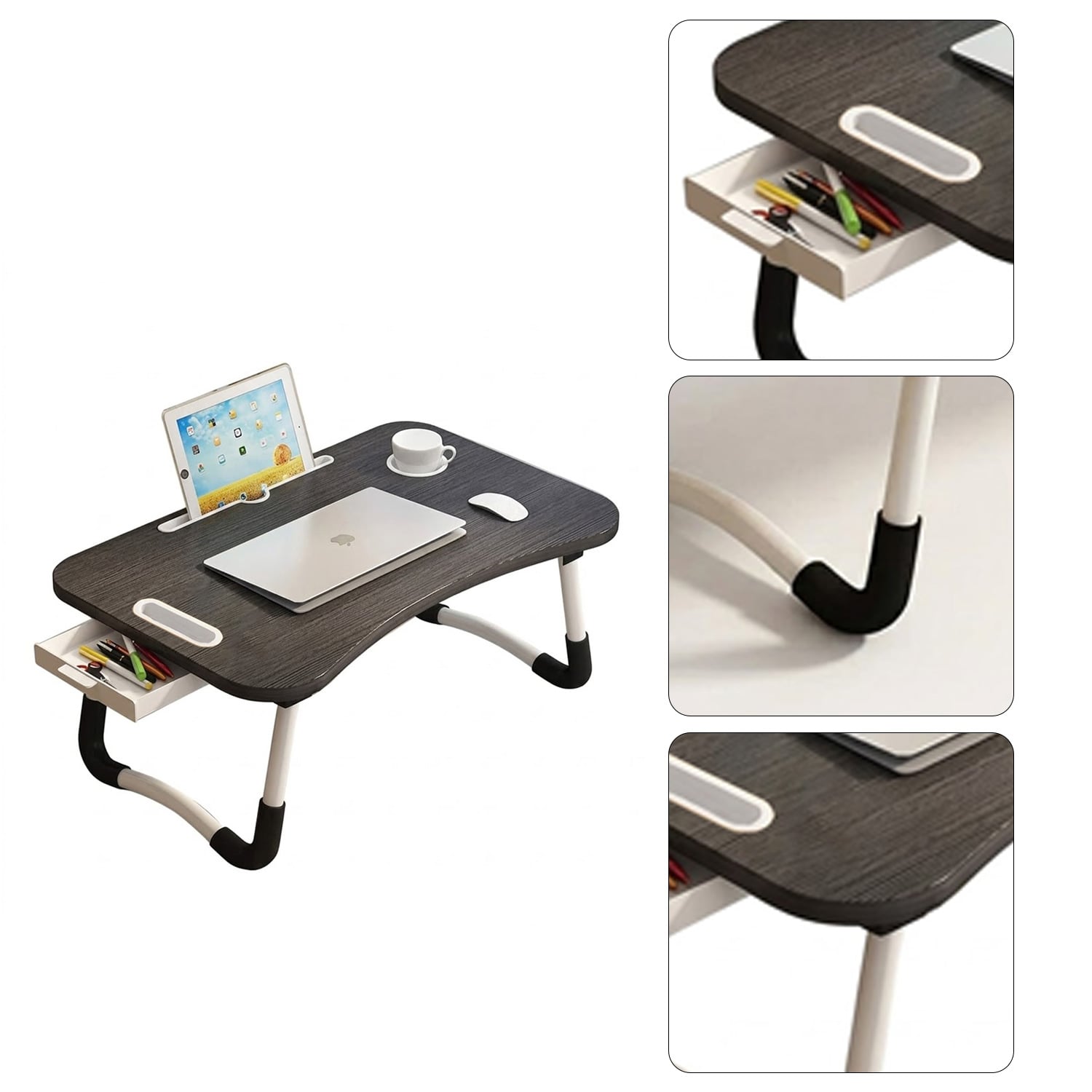 MESA PARA LAPTOP ESCRITORIO PLEGABLE PORTÁTIL DK01 CAJÓN DE ALMACENAMIENTO GRIS OSCURO - 5