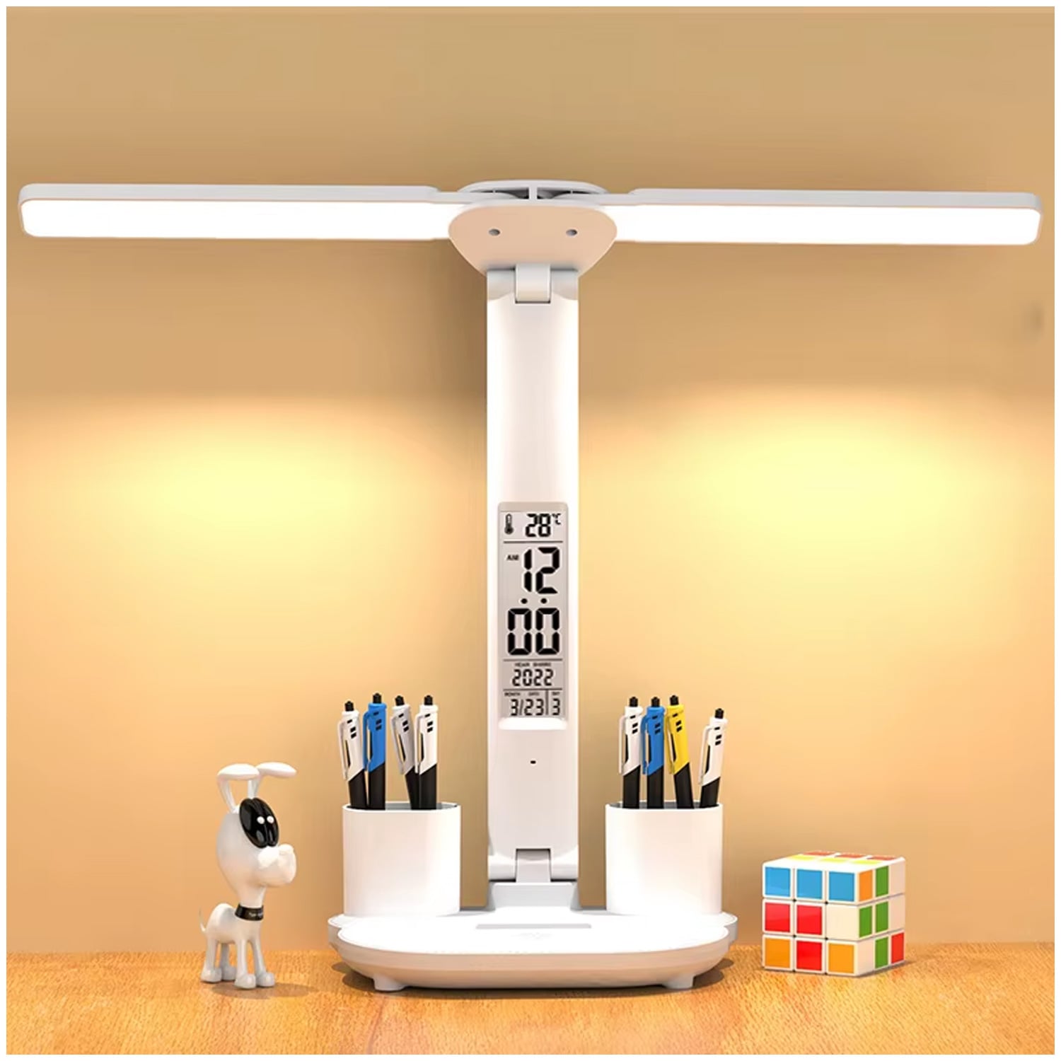 LÁMPARA DE ESCRITORIO LUZ LED REGULABLE LT06 PLEGABLE CON CALENDARIO HORA TEMPERATURA - 1