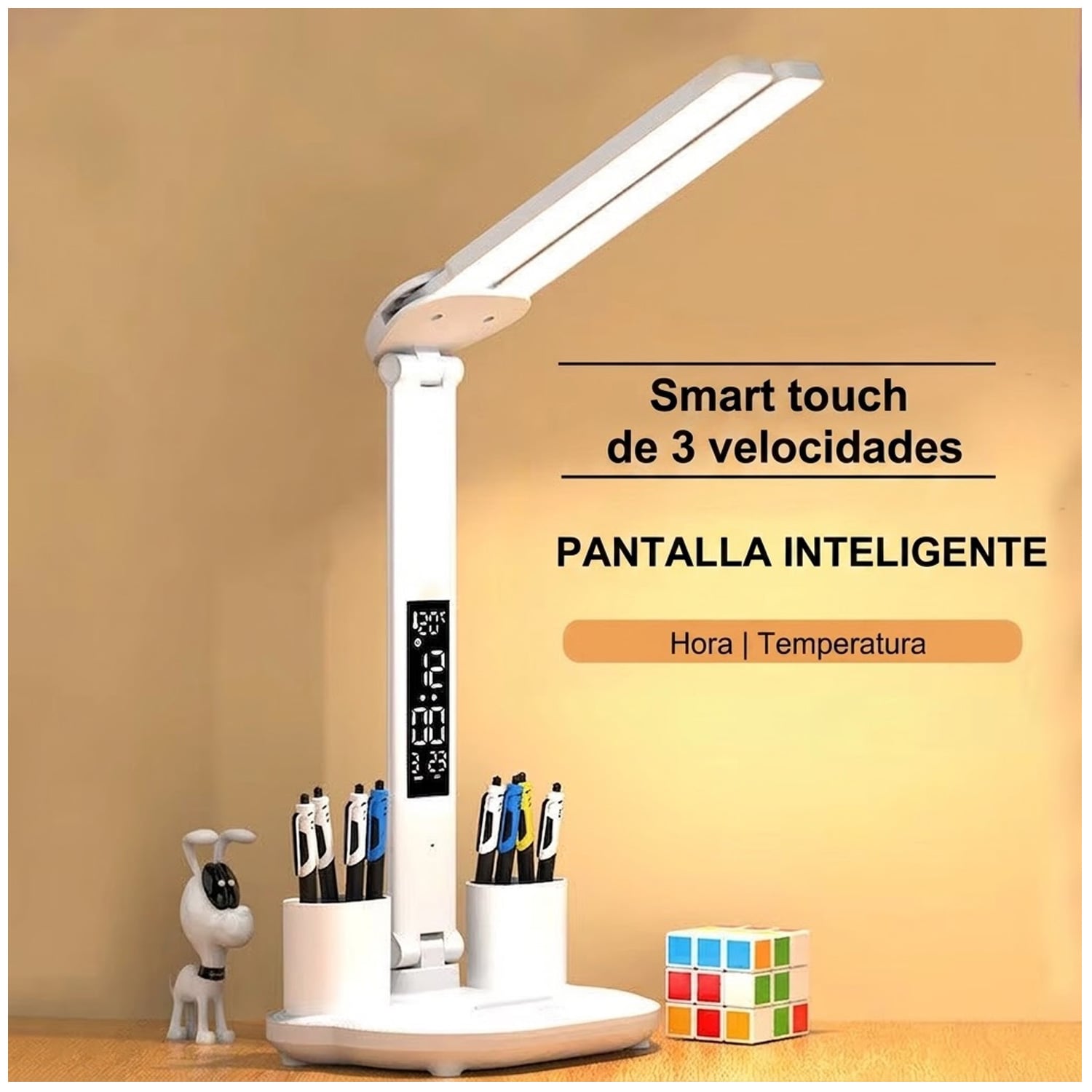 LÁMPARA DE ESCRITORIO LUZ LED REGULABLE LT06 PLEGABLE CON CALENDARIO HORA TEMPERATURA - 3