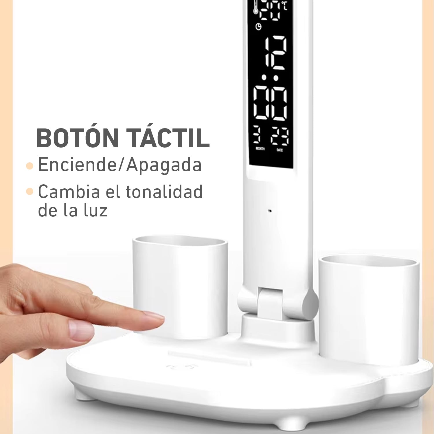 LÁMPARA DE ESCRITORIO LUZ LED REGULABLE LT06 PLEGABLE CON CALENDARIO HORA TEMPERATURA - 4