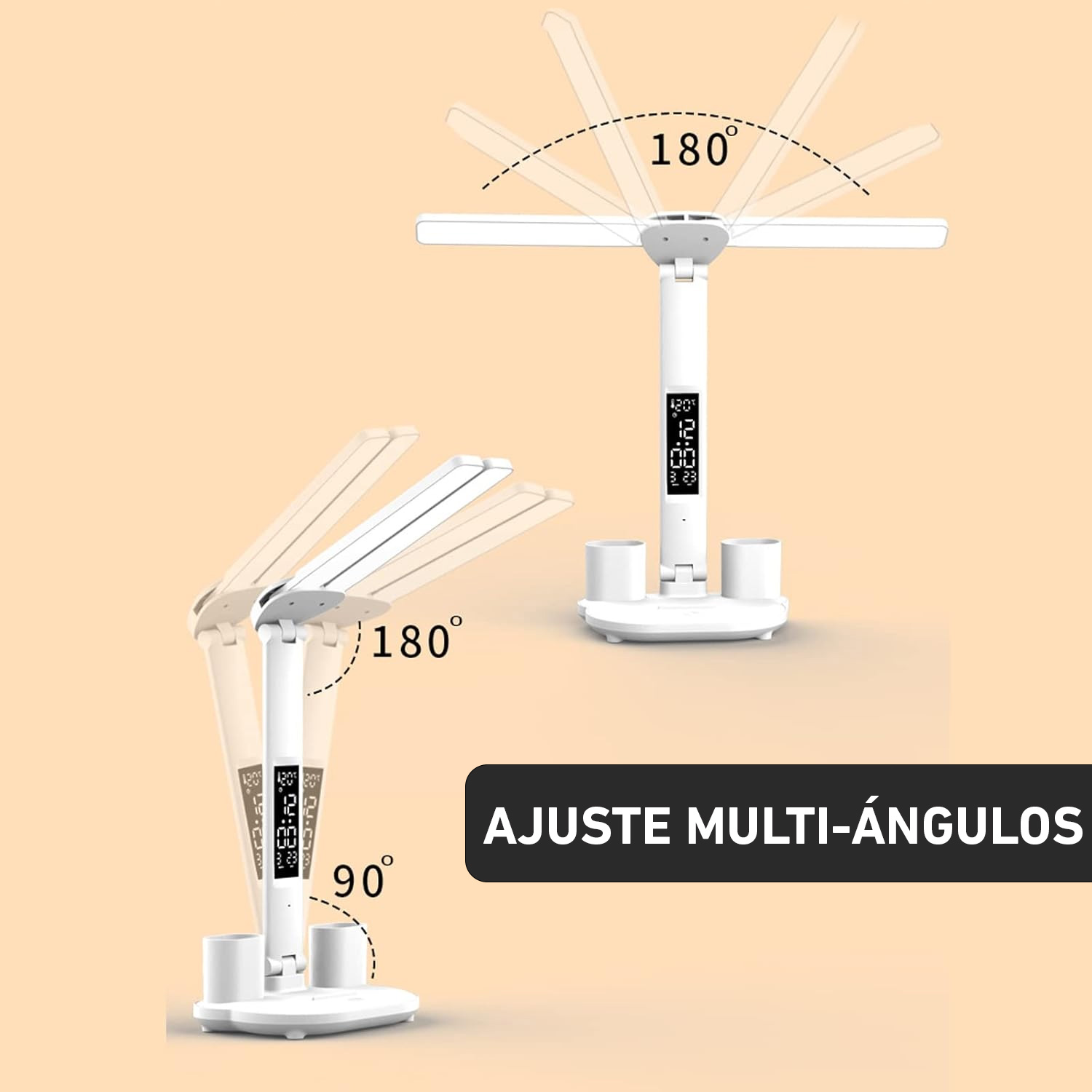 LÁMPARA DE ESCRITORIO LUZ LED REGULABLE LT06 PLEGABLE CON CALENDARIO HORA TEMPERATURA - 5