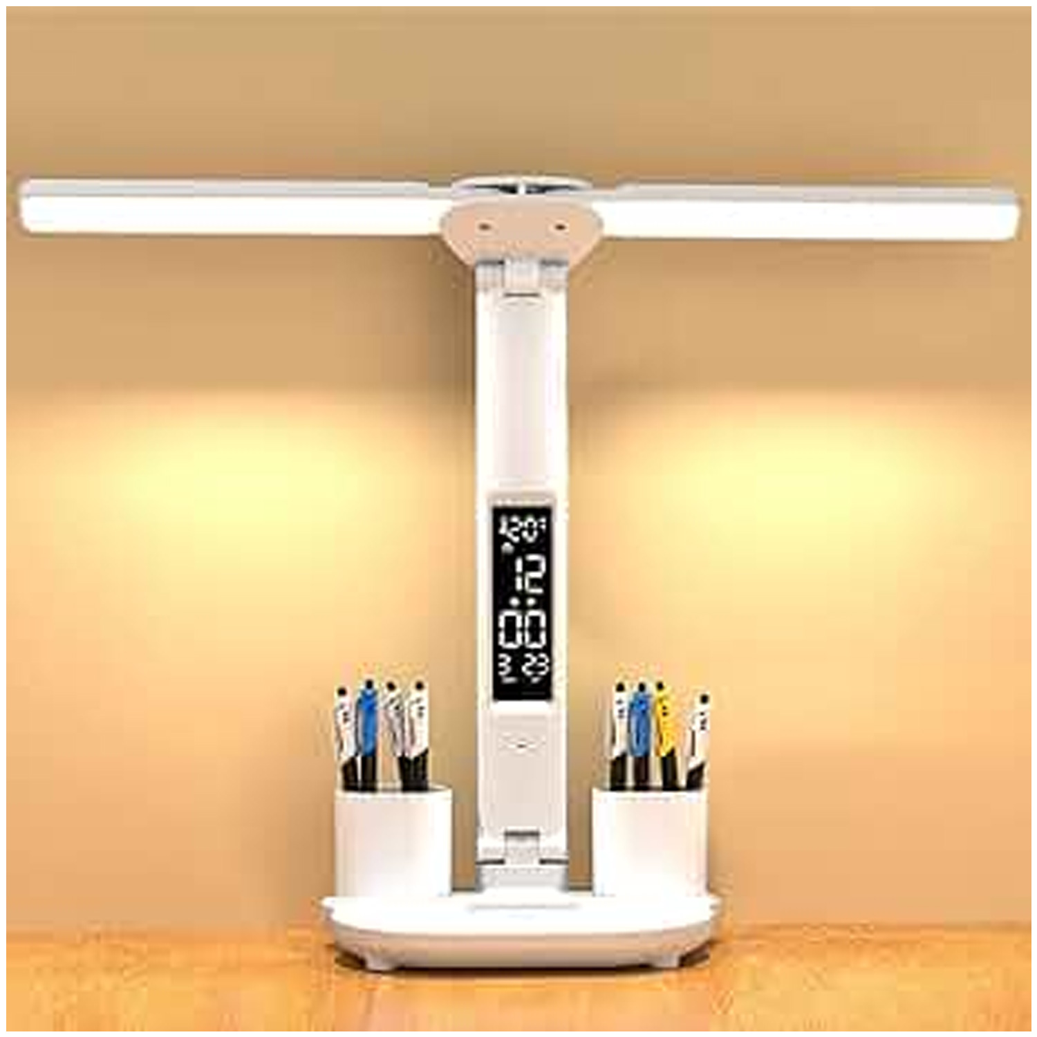 LÁMPARA DE ESCRITORIO LUZ LED REGULABLE LT06 PLEGABLE CON CALENDARIO HORA TEMPERATURA - 9