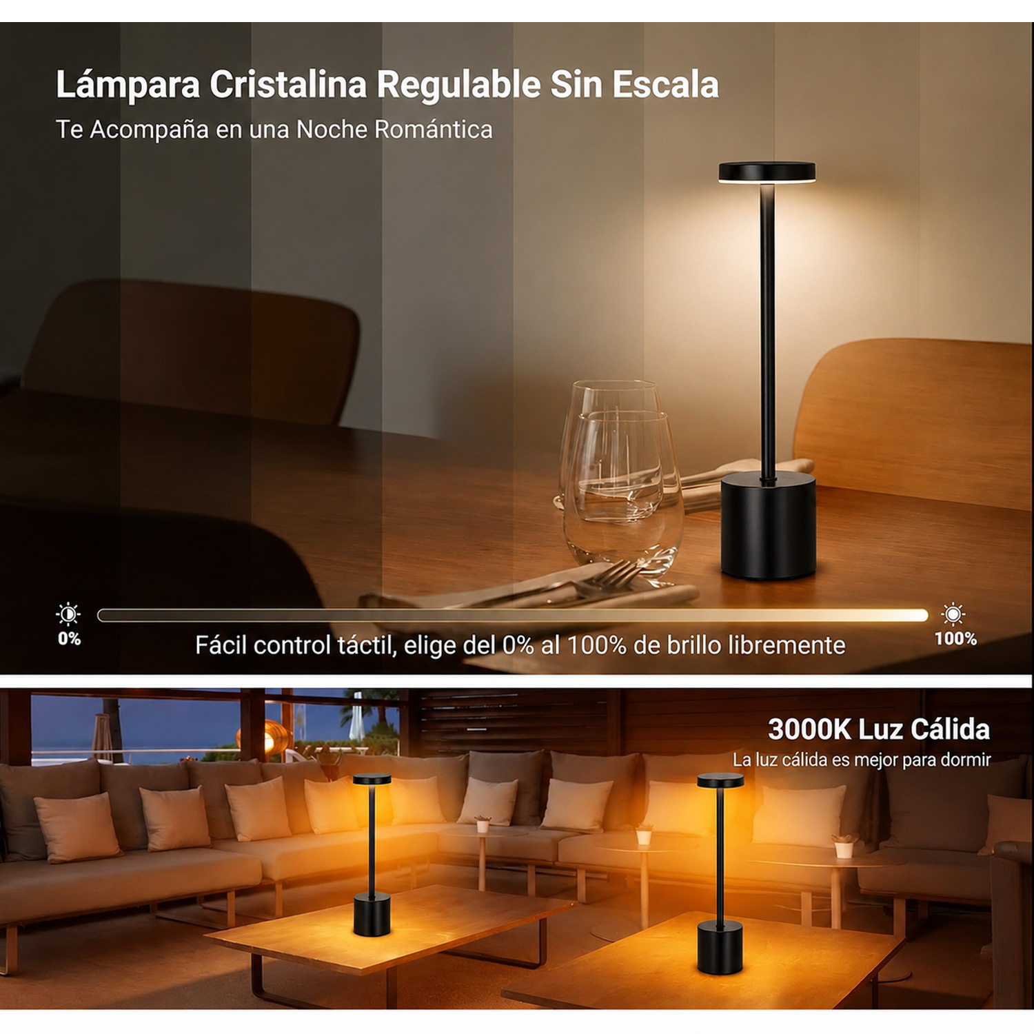 LÁMPARA DE ESCRITORIO LUZ LED REGULABLES INALÁMBRICA TÁCTIL LT02 NEGRO - 6