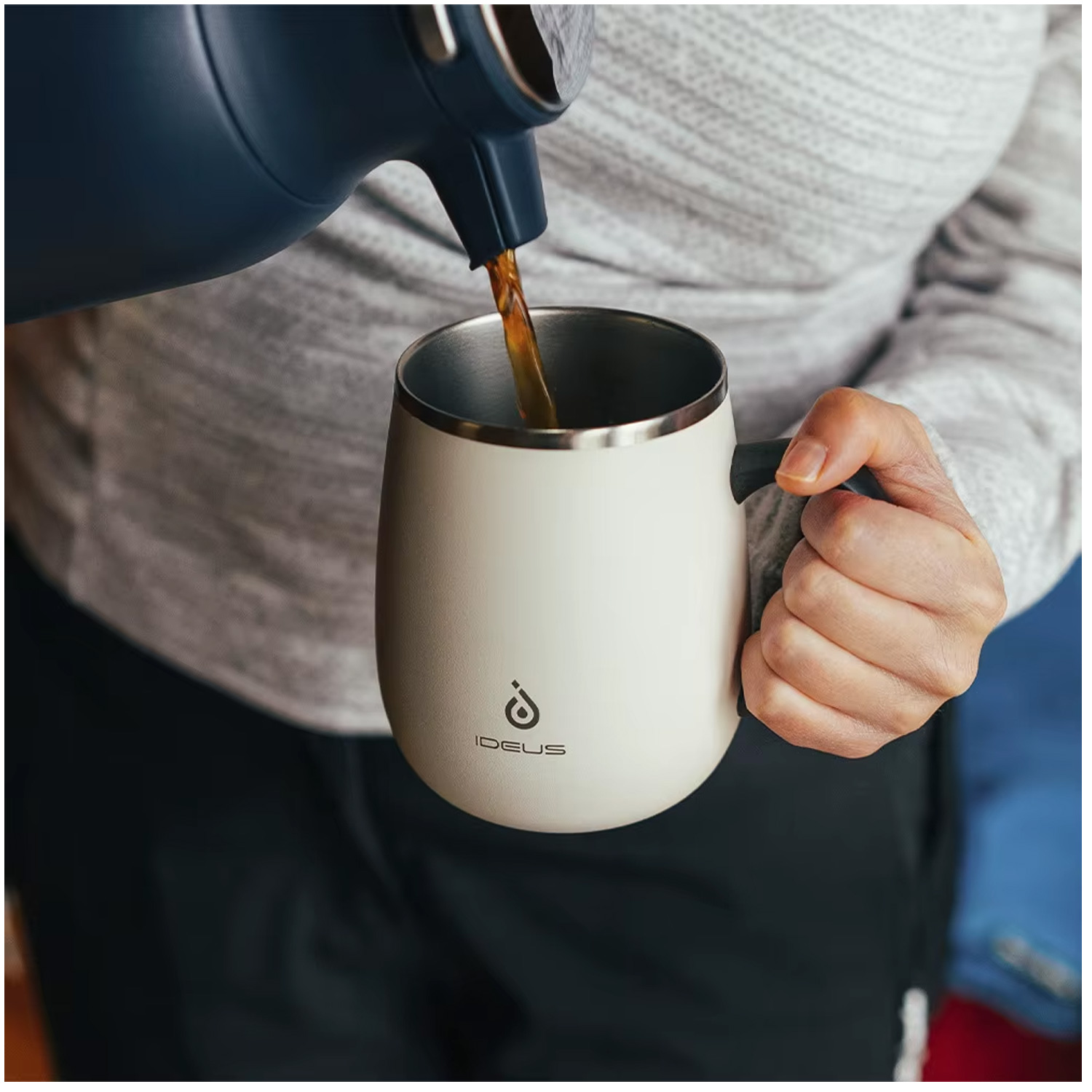 TAZA TÉRMICA AISLADA 16OZ IDEUS ACERO INOXIDABLE TAPA ANTIDERRAMES MUG01 - 2