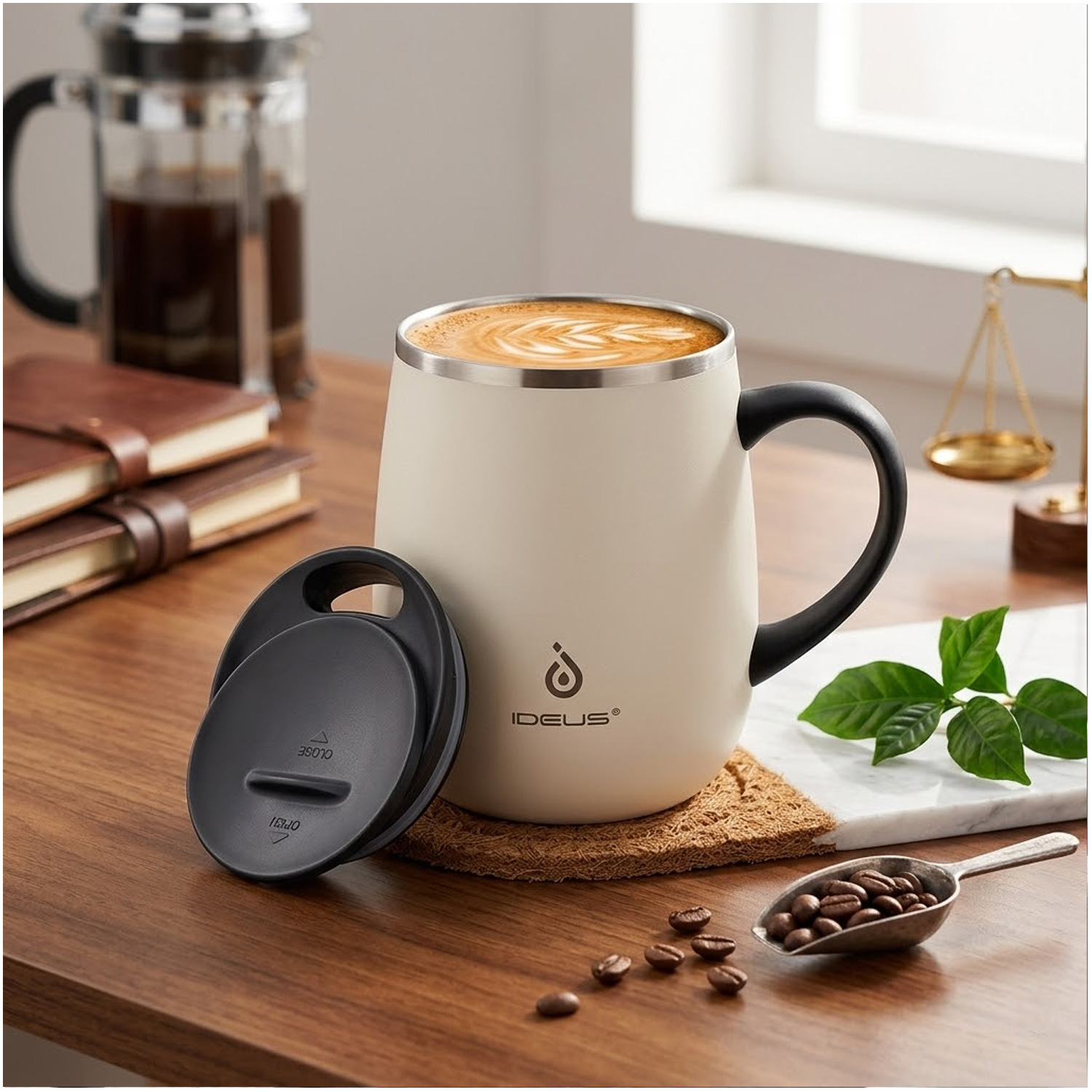 TAZA TÉRMICA AISLADA 16OZ IDEUS ACERO INOXIDABLE TAPA ANTIDERRAMES MUG01 - 8