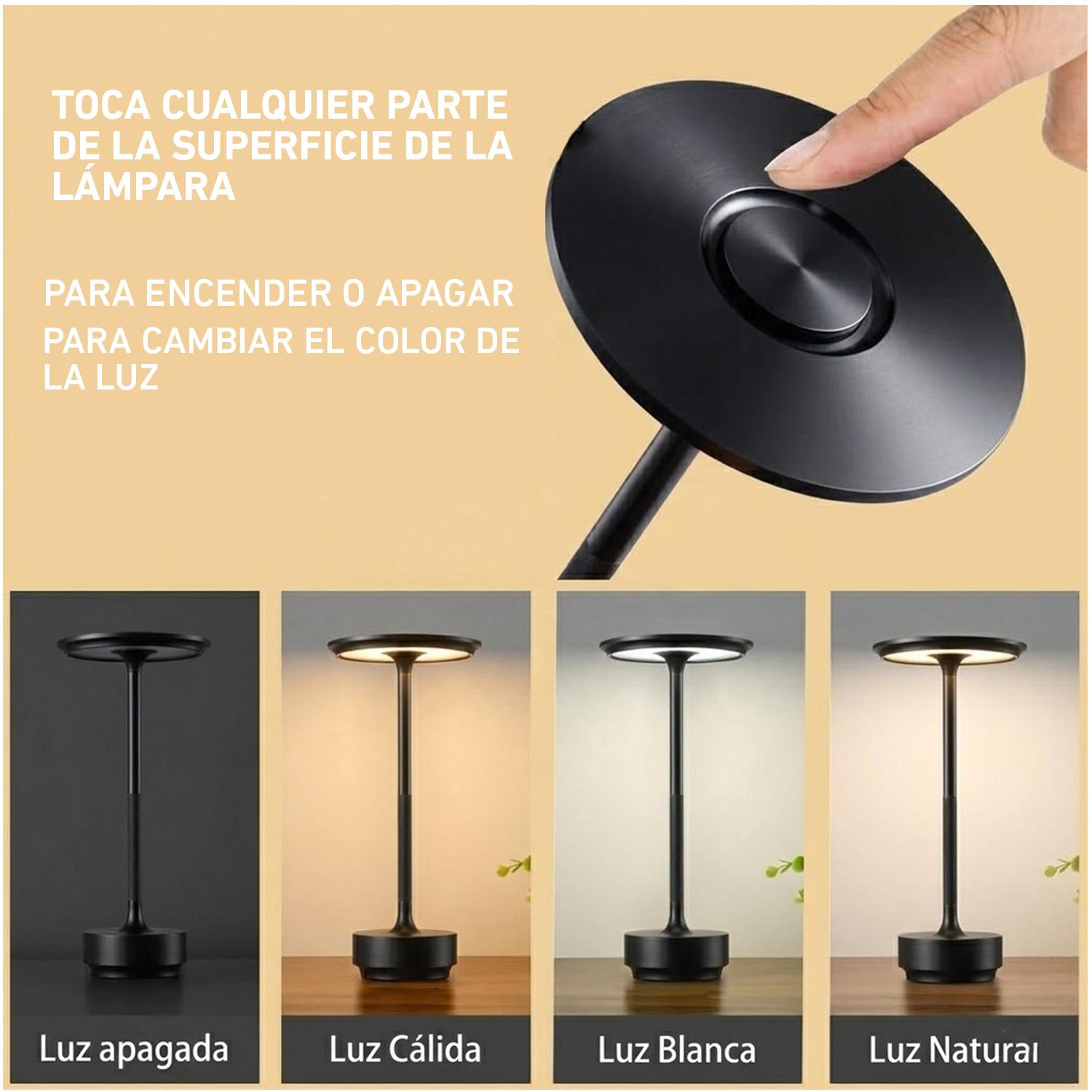 LÁMPARA DE MESA LUZ LED REGULABLE TÁCTIL INALÁMBRICA LT01-NEGRO - 4