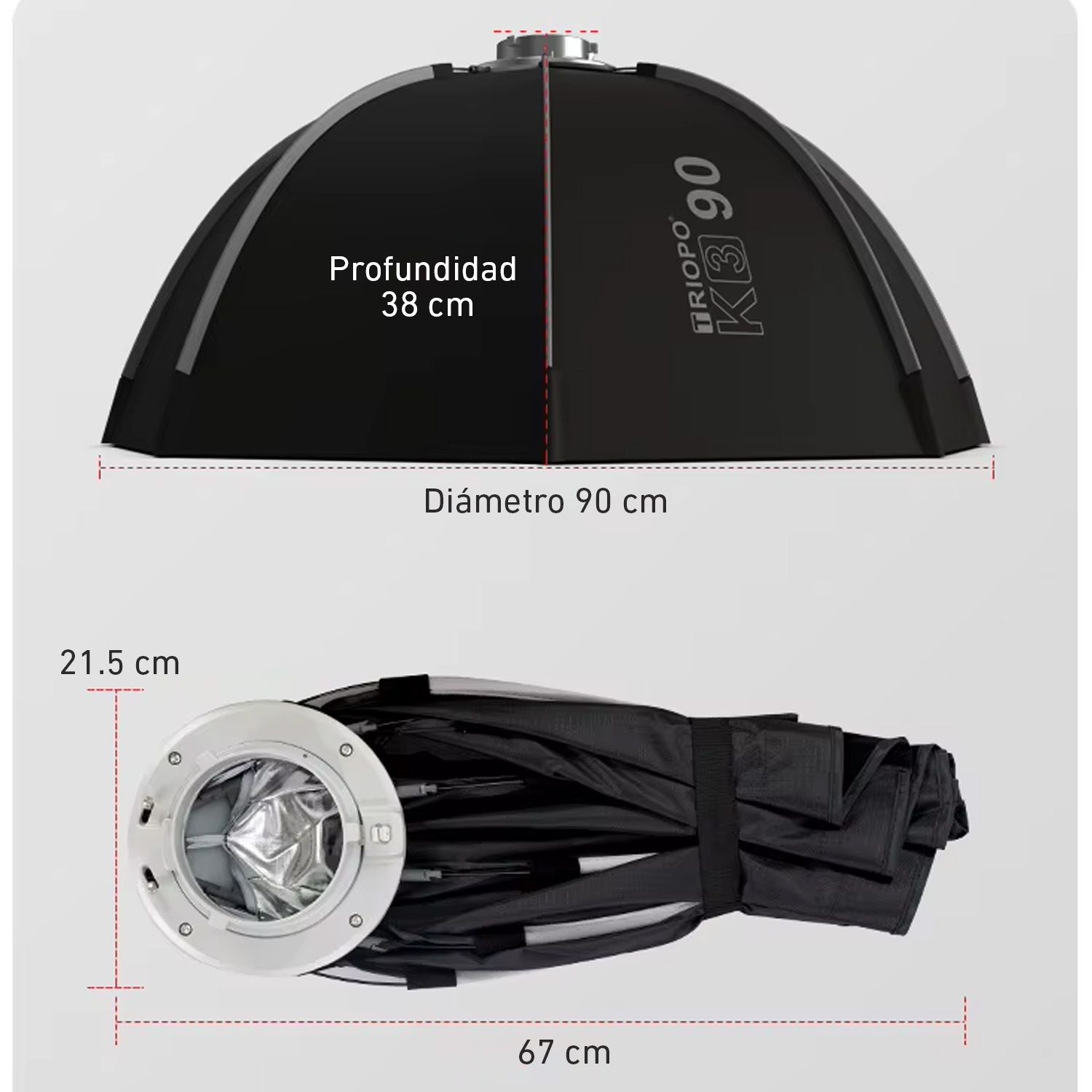 OCTOBOX TRIOPO 90CM DIFUSOR DE LUZ OCTAGONAL MONTURA BOWENS PARA FOTOGRAFÍA K3-90 - 4