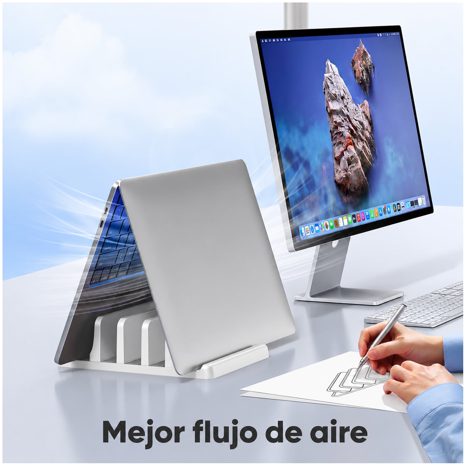 SOPORTE  VERTICAL DE ESCRITORIO PARA LAPTOP TABLET Y CELULAR AJUSTABLE SZ2S032 - 3