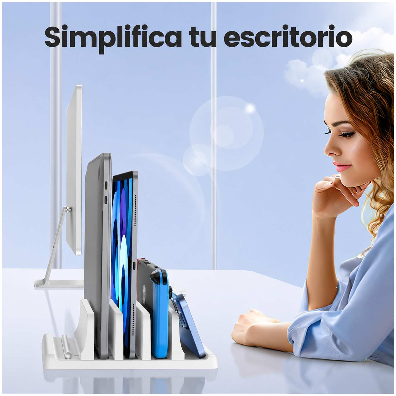 SOPORTE  VERTICAL DE ESCRITORIO PARA LAPTOP TABLET Y CELULAR AJUSTABLE SZ2S032 - 6