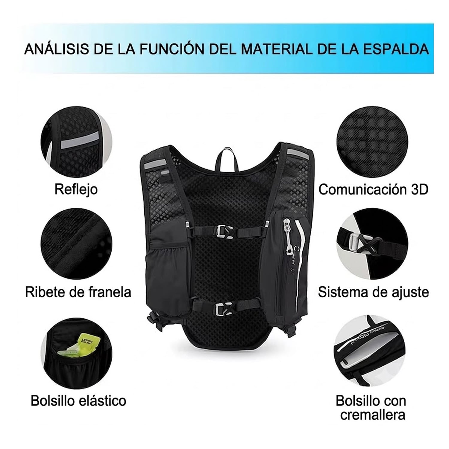 MOCHILA PARA BOLSA DE HIDRATACIÓN DE 1.5L CICLISMO RUNNING BP-50 NEGRO - 3