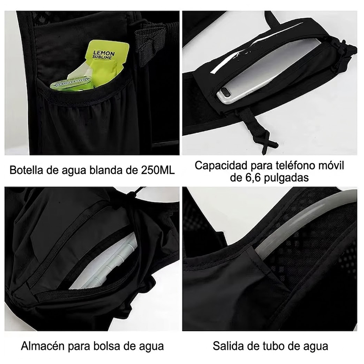 MOCHILA PARA BOLSA DE HIDRATACIÓN DE 1.5L CICLISMO RUNNING BP-50 NEGRO - 4