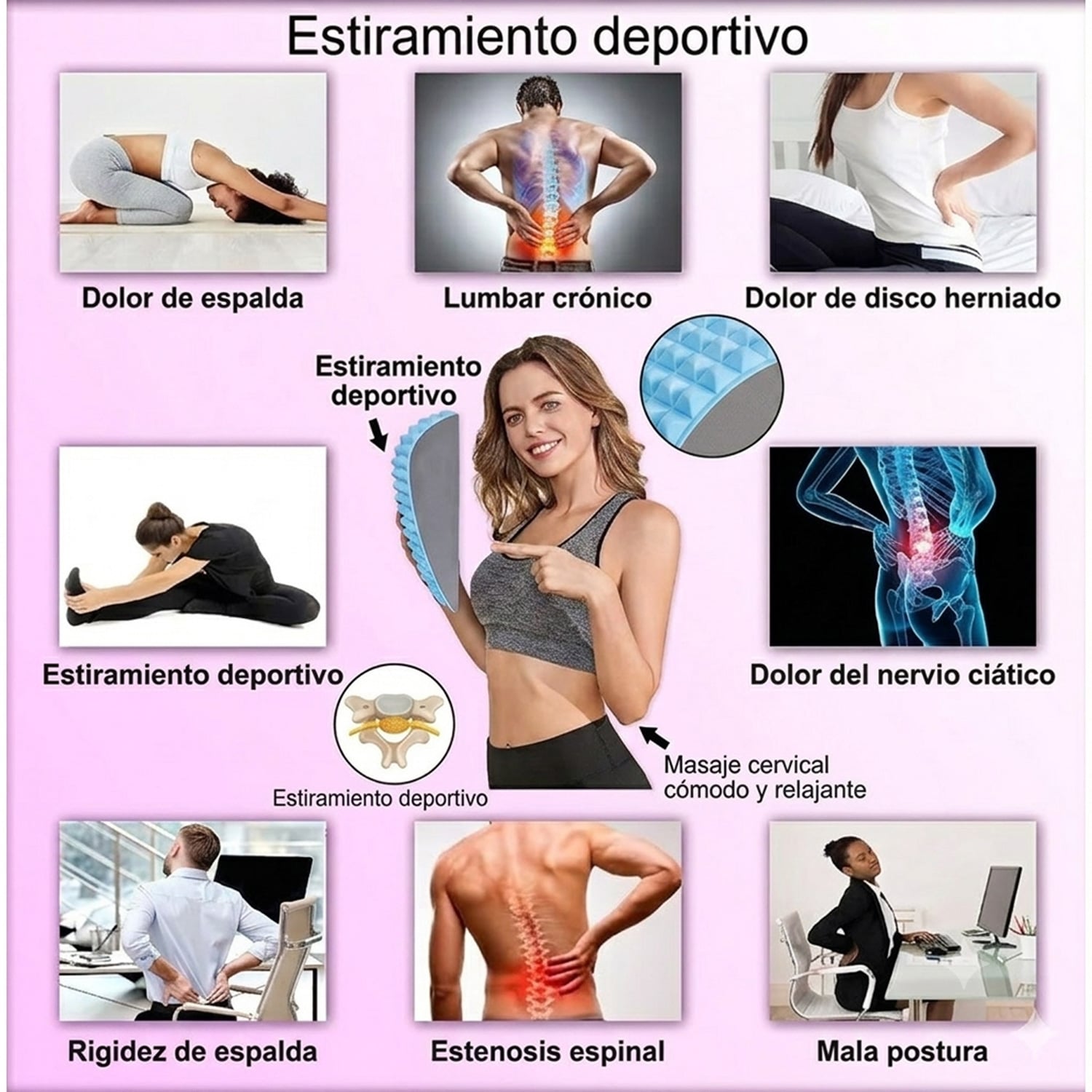 COJÍN MASAJE RESPALDAR LUMBAR CORRECTOR POSTURA BSP02 ALMOHADILLA DE ESTIRAMIENTO AZUL - 4