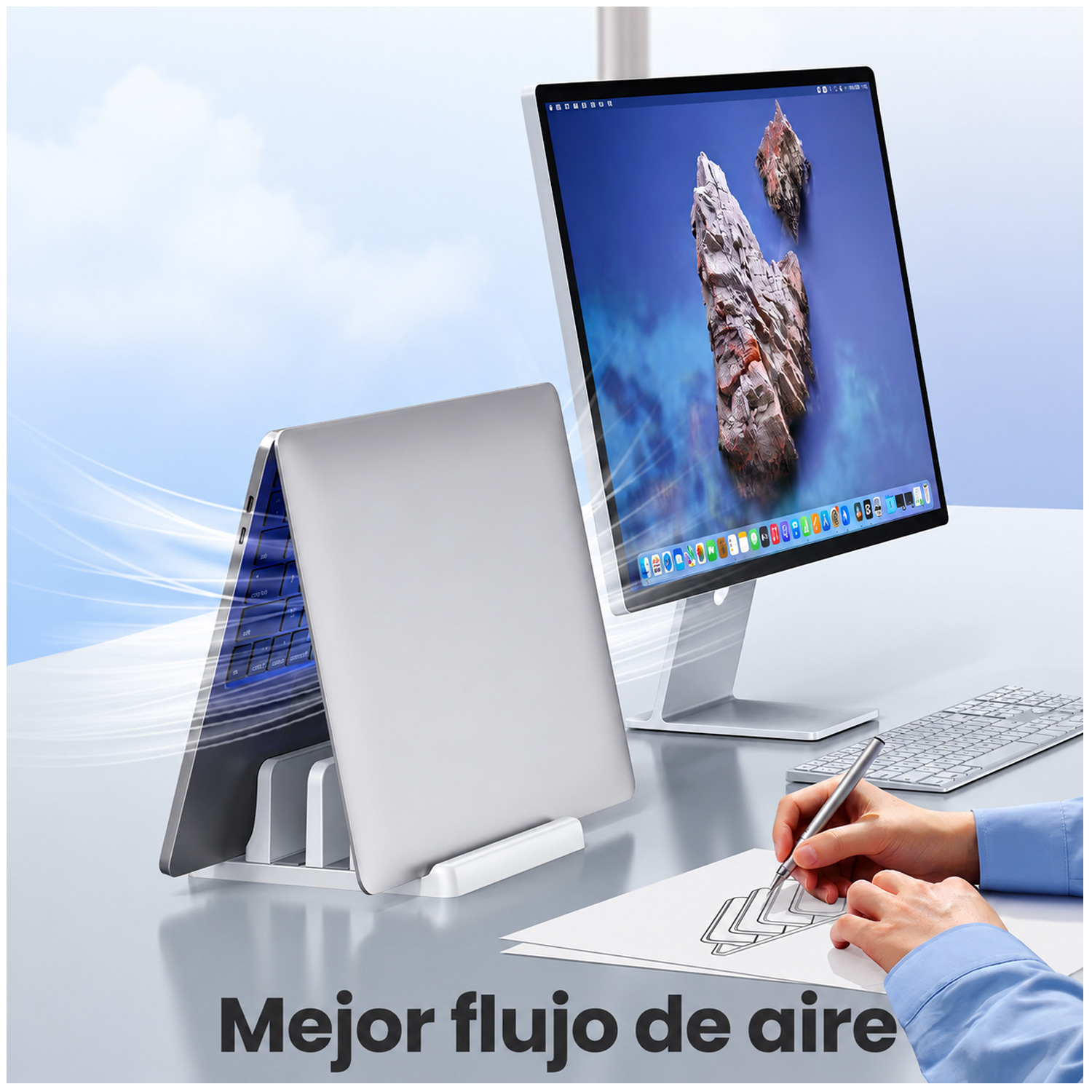 SOPORTE BASE VERTICAL 4 EN 1 DE ESCRITORIO PARA LAPTOP TABLET Y CELULAR AJUSTABLE SZ2S022 - 3
