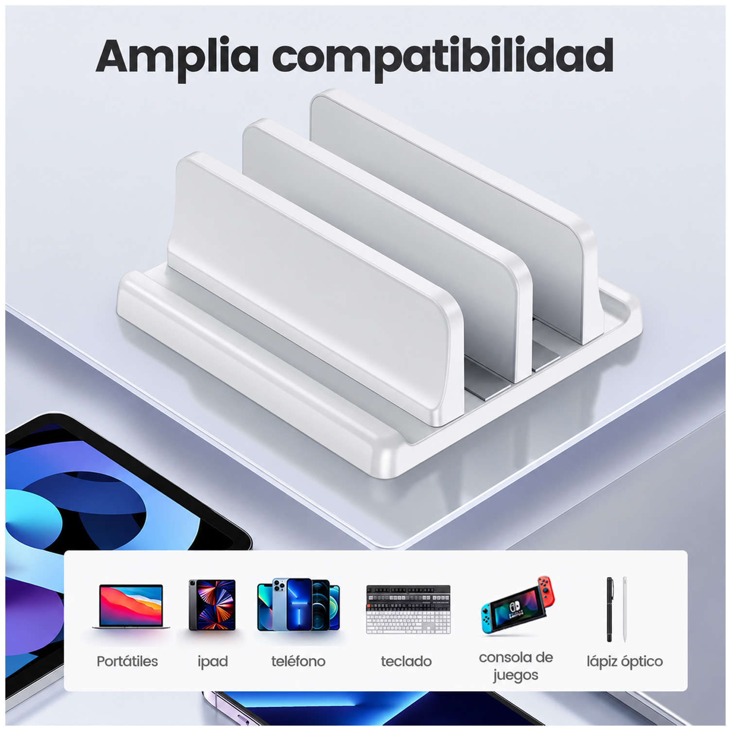 SOPORTE BASE VERTICAL 4 EN 1 DE ESCRITORIO PARA LAPTOP TABLET Y CELULAR AJUSTABLE SZ2S022 - 5