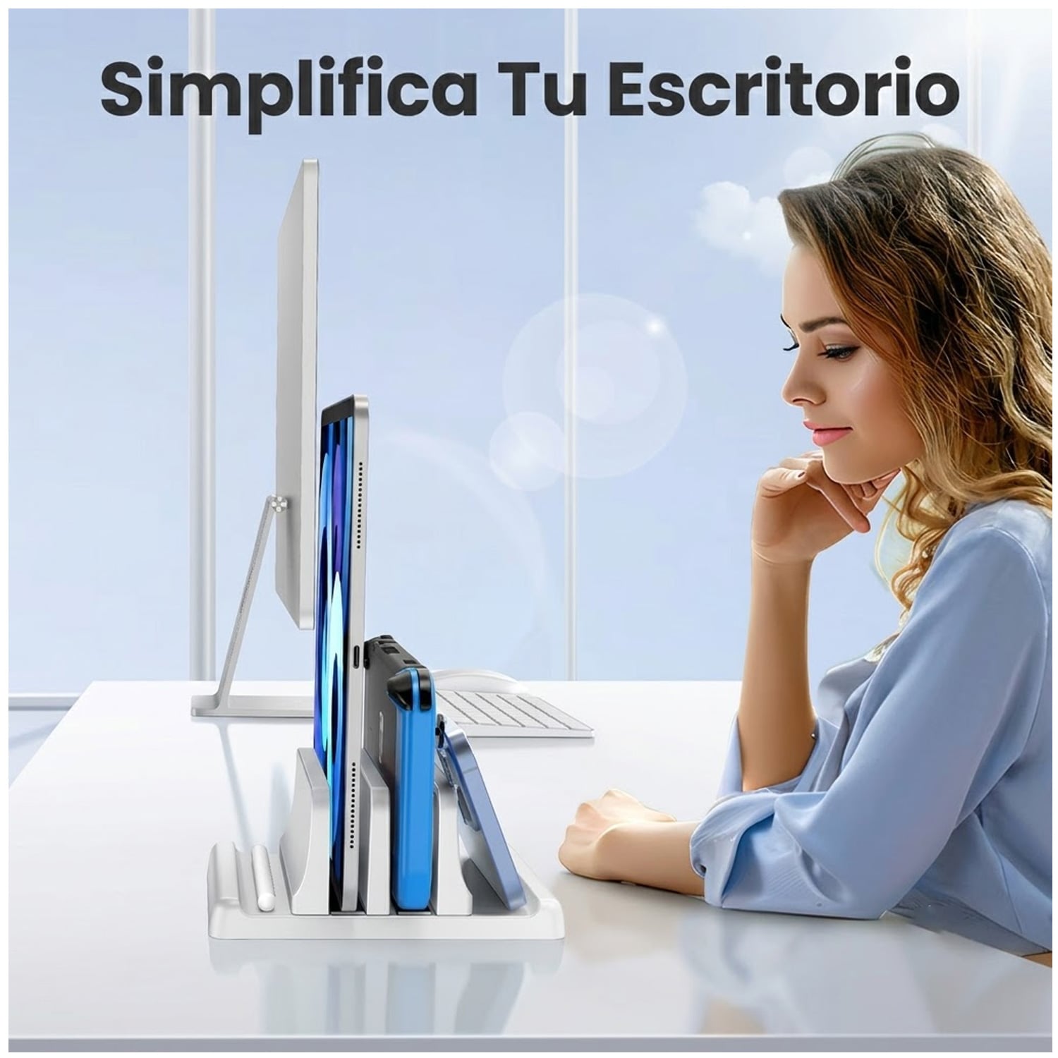 SOPORTE BASE VERTICAL 4 EN 1 DE ESCRITORIO PARA LAPTOP TABLET Y CELULAR AJUSTABLE SZ2S022 - 6