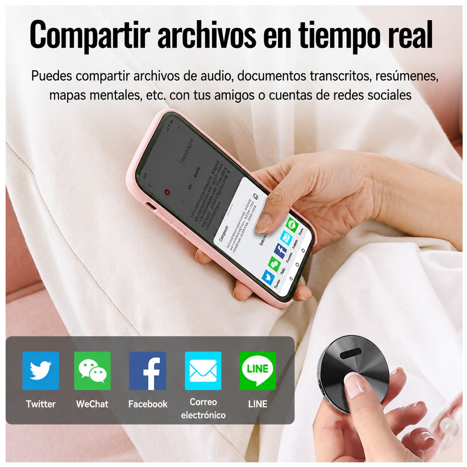 GRABADORA DE VOZ INTELIGENTE PORTÁTIL CON TRANSCRIPCIÓN POR IA Y BLUETOOTH A6 - 5