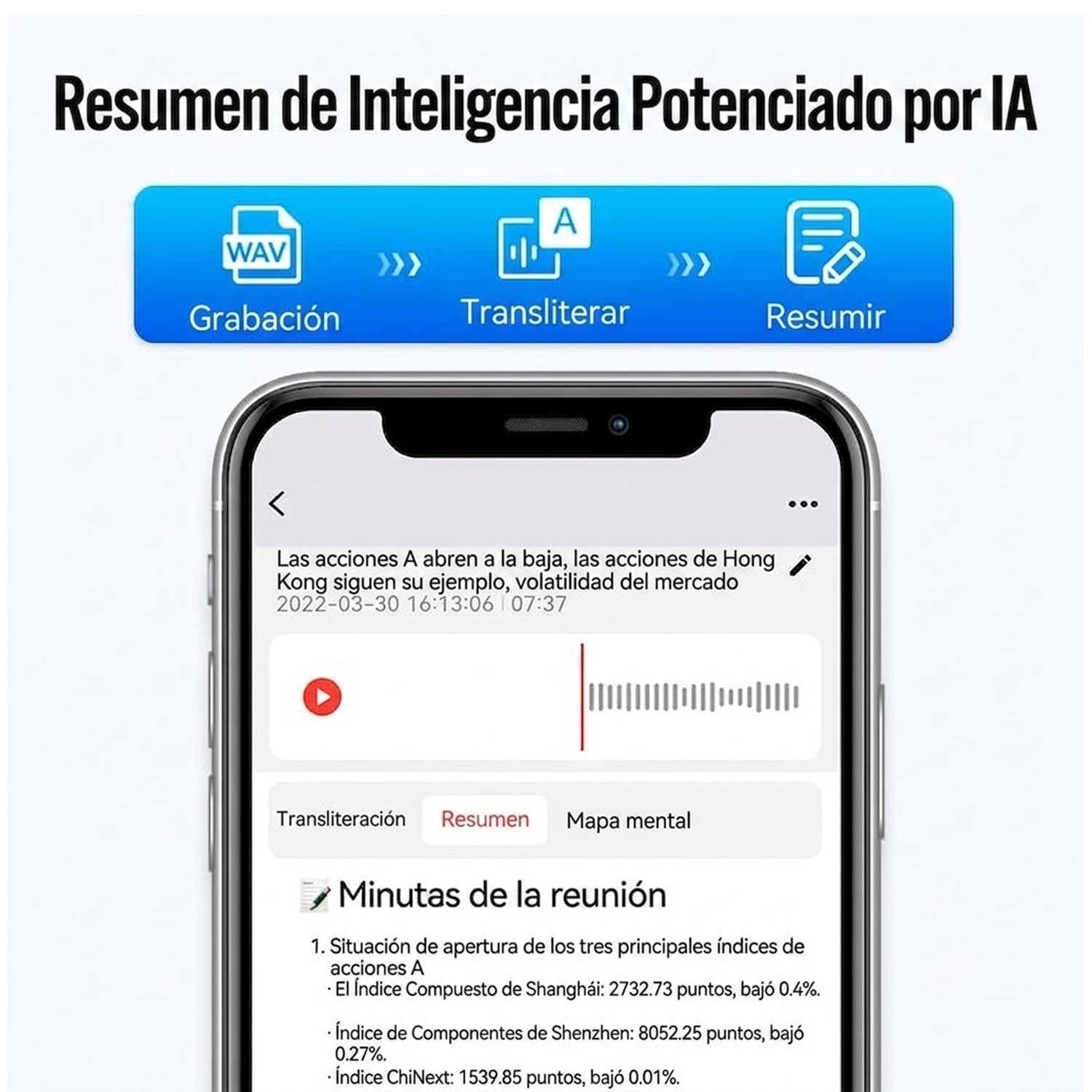 GRABADORA DE VOZ INTELIGENTE PORTÁTIL CON TRANSCRIPCIÓN POR IA Y BLUETOOTH A6 - 6