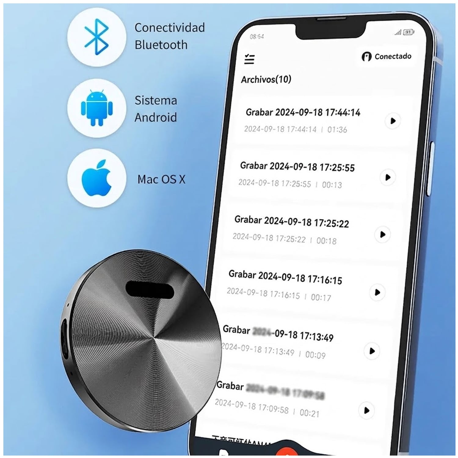 GRABADORA DE VOZ INTELIGENTE PORTÁTIL CON TRANSCRIPCIÓN POR IA Y BLUETOOTH A6 - 8