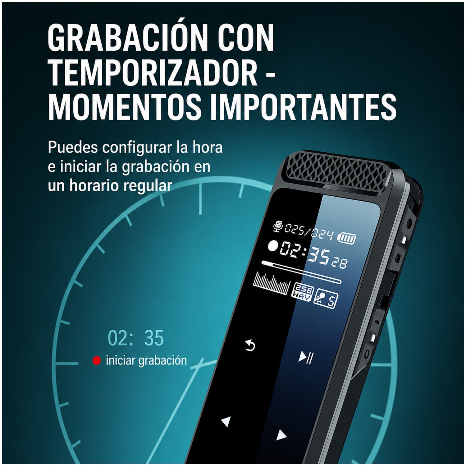 GRABADORA DE VOZ Q55 CON PANTALLA DIGITAL MP3 16GB - 3