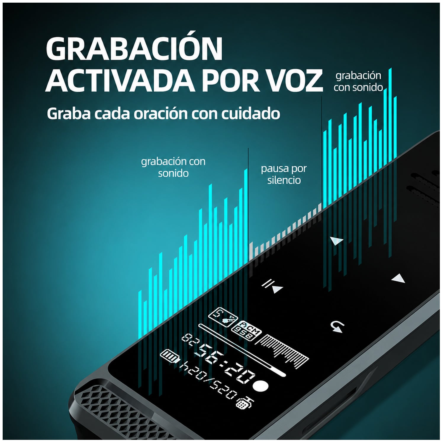 GRABADORA DE VOZ Q55 CON PANTALLA DIGITAL MP3 16GB - 5