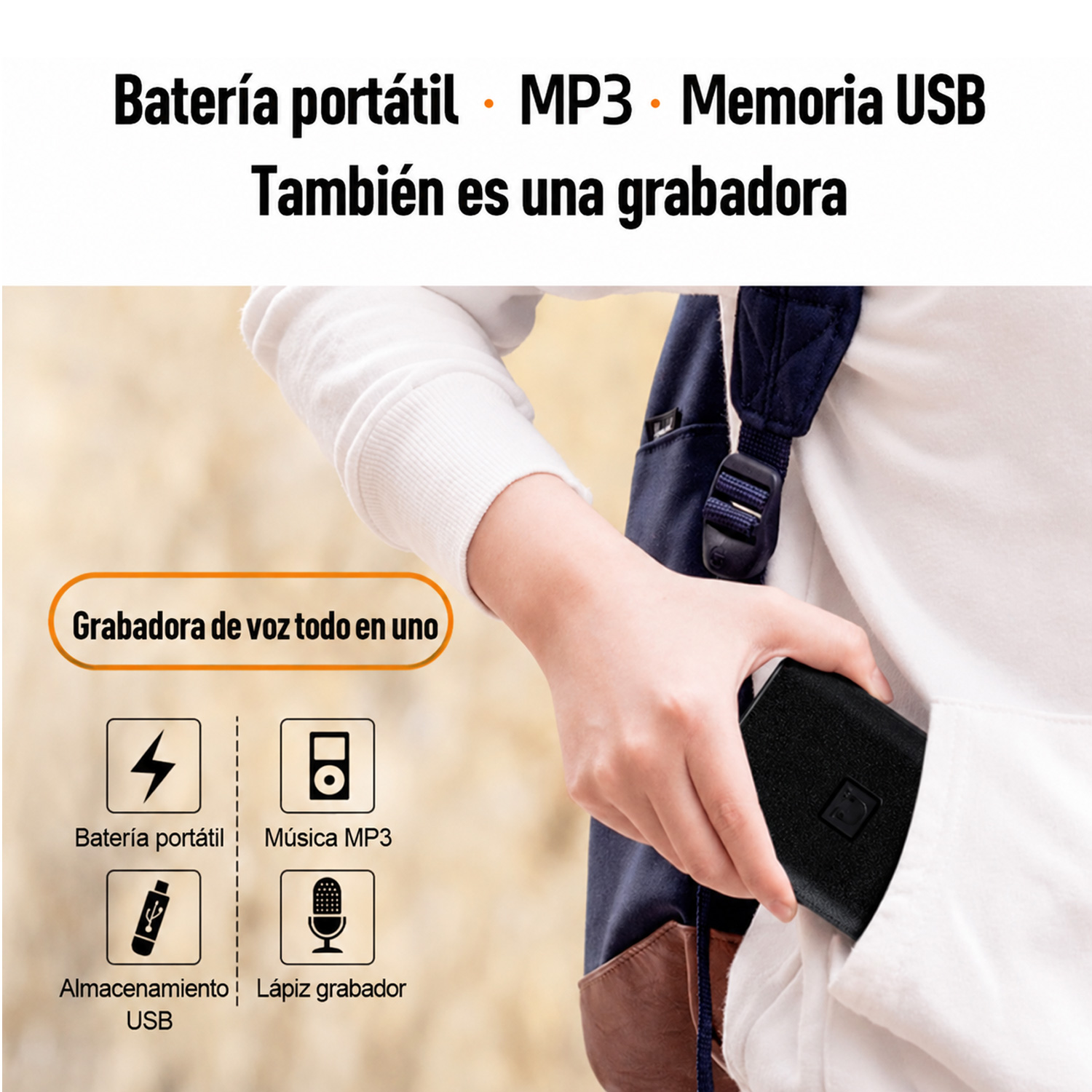 GRABADORA DE VOZ Q95 CARGADOR PORTÁTIL INALÁMBRICO RABADORA DE VOZ 16GB - 4