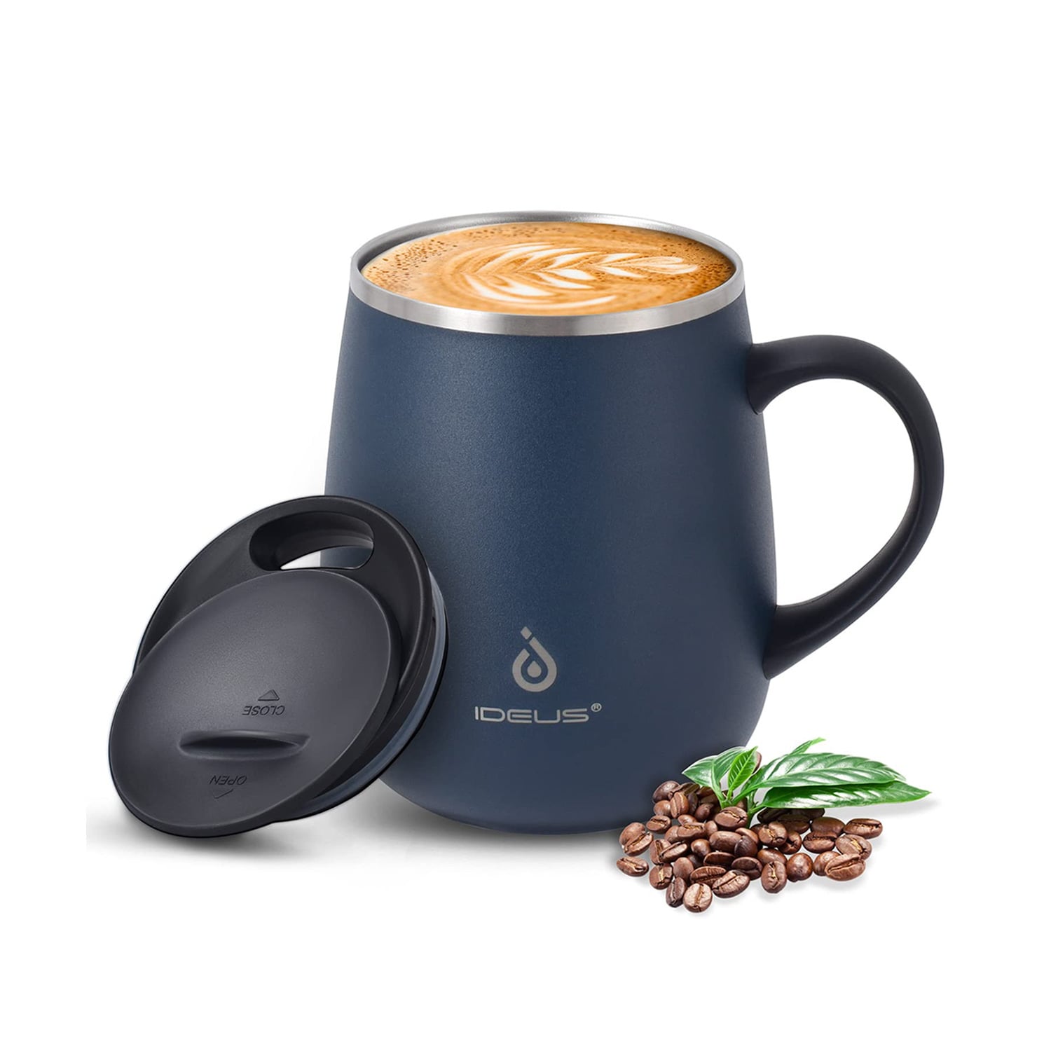 TAZA TÉRMICA AISLADA 16OZ IDEUS ACERO INOXIDABLE ANTIDERRAMES AZUL MUG01 - 1
