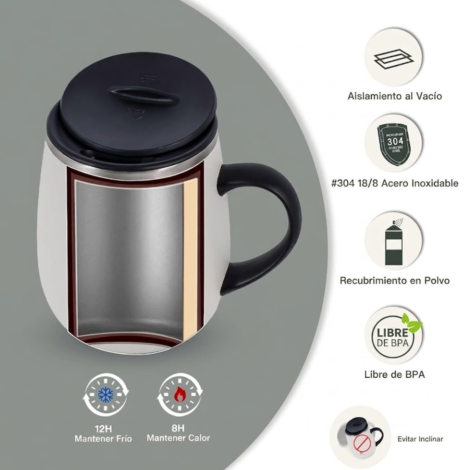 TAZA TÉRMICA AISLADA 16OZ IDEUS ACERO INOXIDABLE ANTIDERRAMES AZUL MUG01 - 4