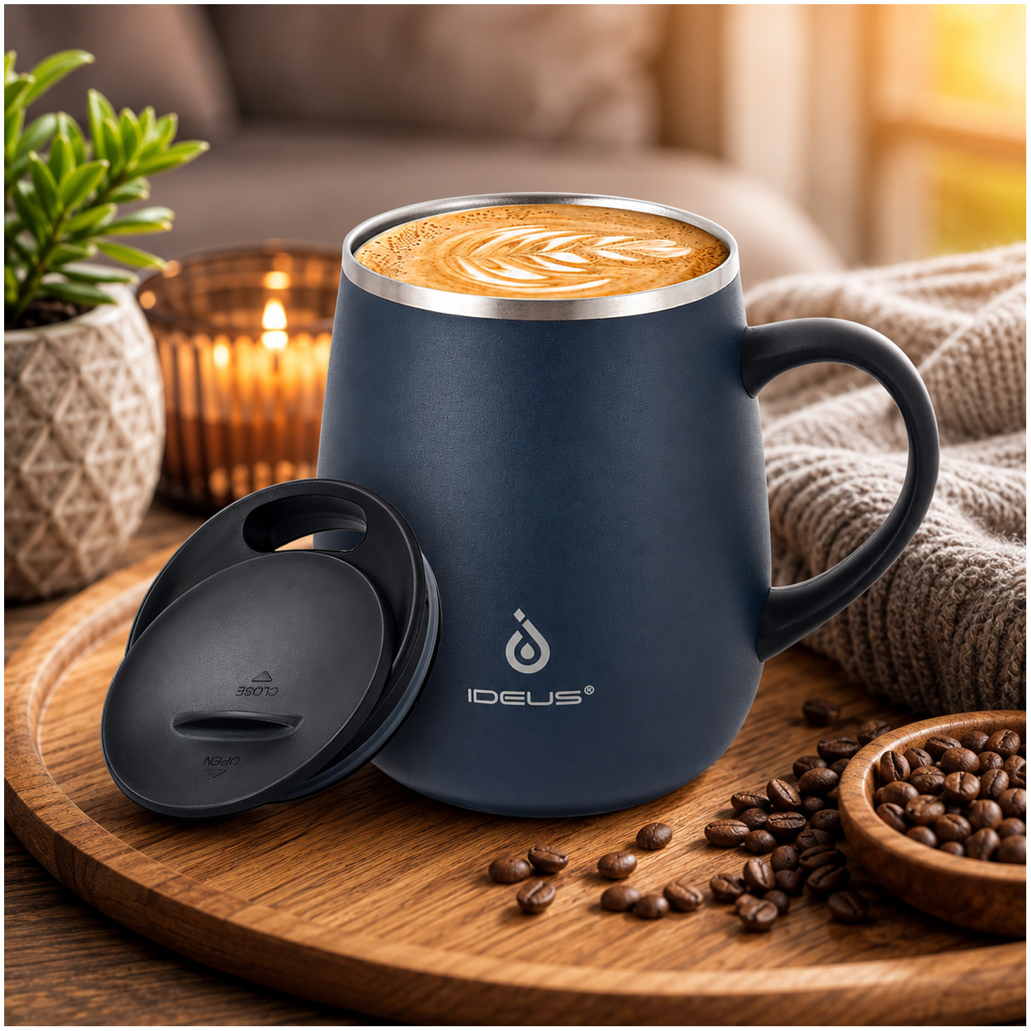 TAZA TÉRMICA AISLADA 16OZ IDEUS ACERO INOXIDABLE ANTIDERRAMES AZUL MUG01 - 7