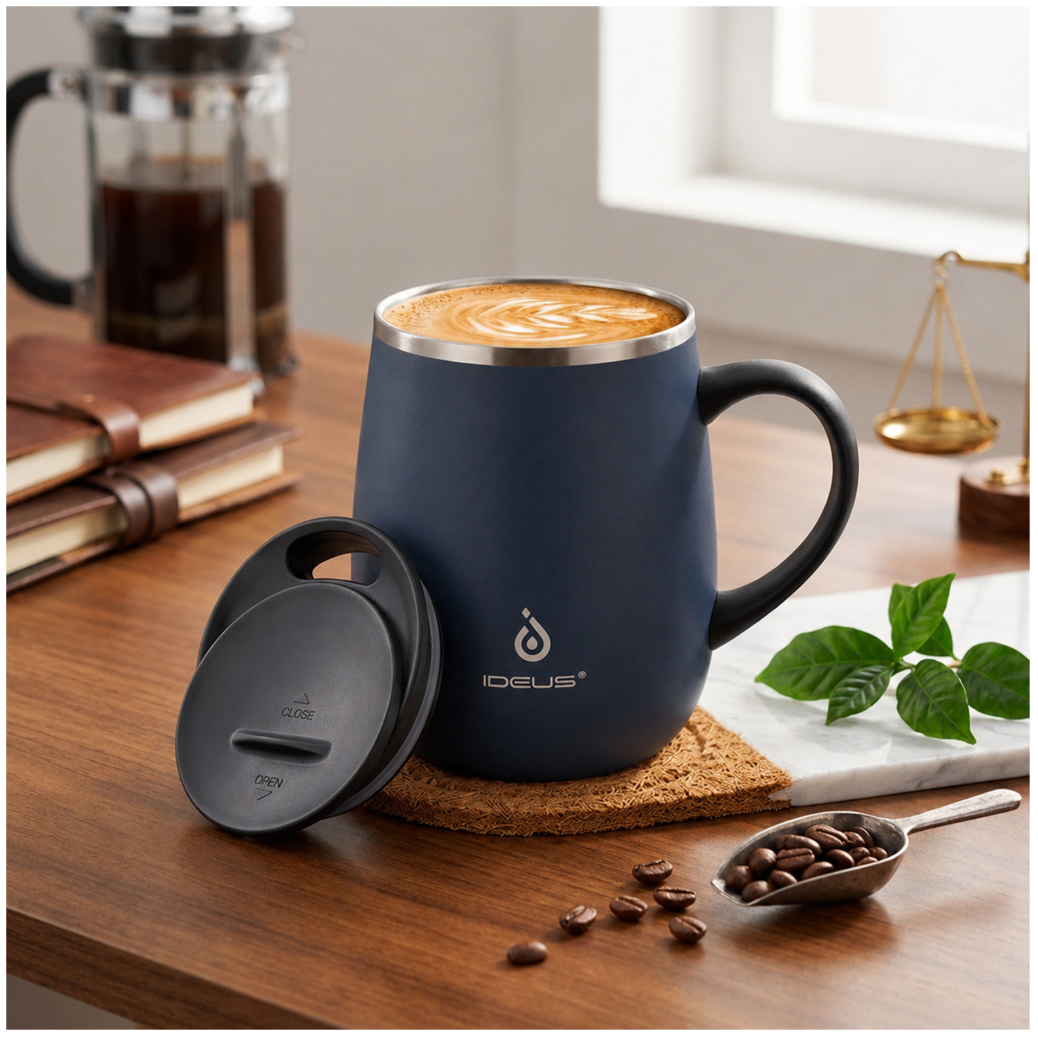 TAZA TÉRMICA AISLADA 16OZ IDEUS ACERO INOXIDABLE ANTIDERRAMES AZUL MUG01 - 9