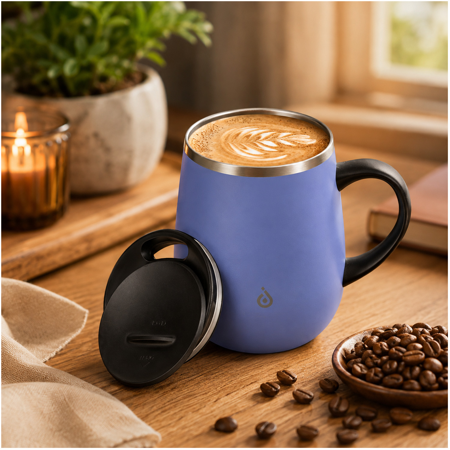 TAZA TÉRMICA AISLADA 16OZ IDEUS ACERO INOXIDABLE ANTIDERRAMES LILA MUG01 - 4