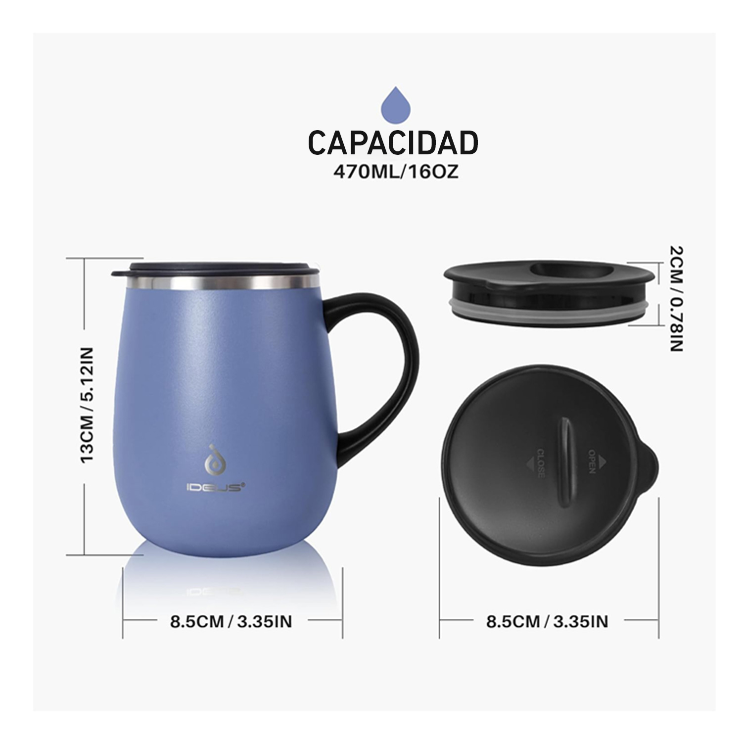TAZA TÉRMICA AISLADA 16OZ IDEUS ACERO INOXIDABLE ANTIDERRAMES LILA MUG01 - 7