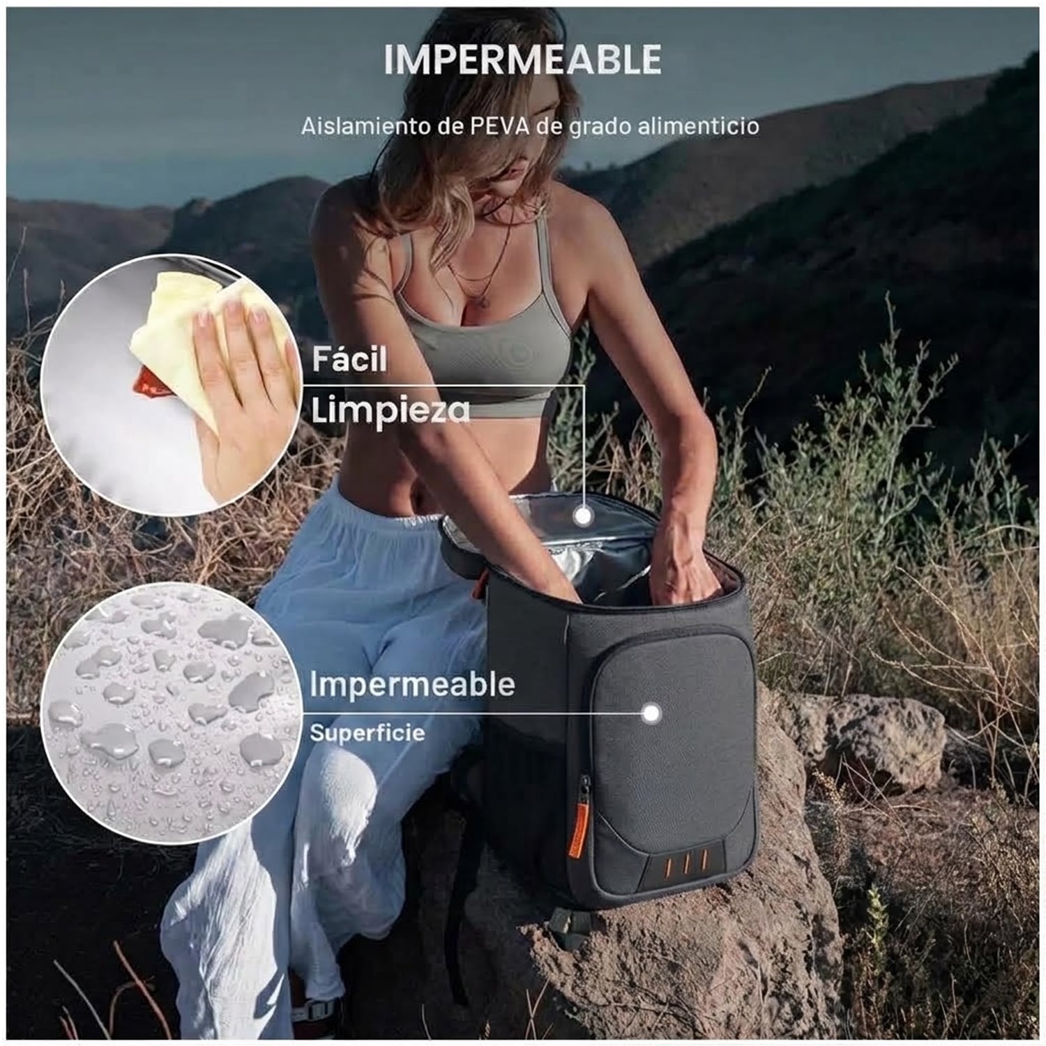 MOCHILA TÉRMICA LONCHERA ENFRIADORA AISLADA PLAYA VIAJE BP60 GRIS - 2